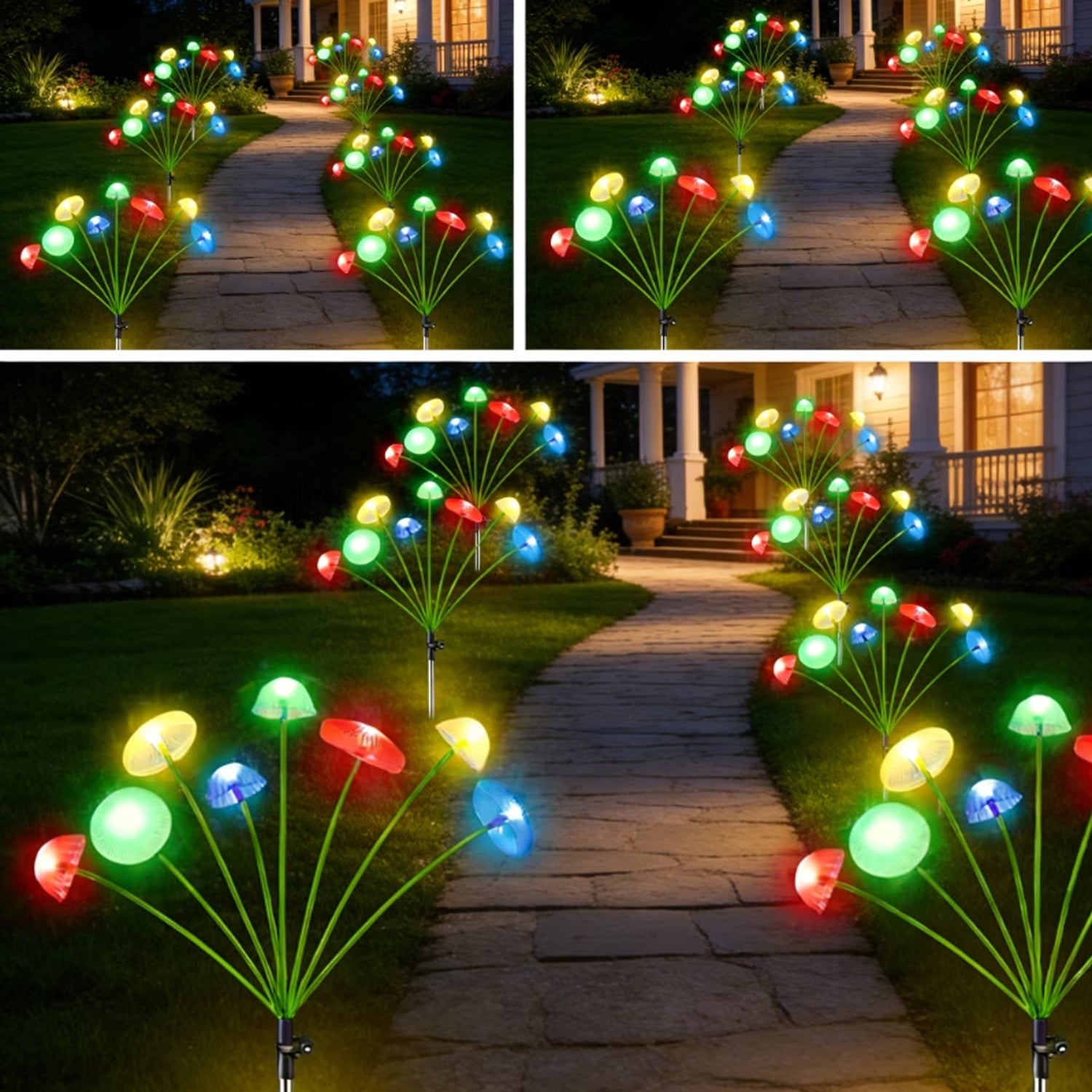 FACHOI 6/4-Pack Solar Jellyfish Mushroom Light, 32/24 LEDs Garden Landscape Lighting, IP44, Outdoor Ground Spike Lawn Light, Suitable for Garden Decoration, Holiday Courtyard Decorative Lighting, Outdoor Path Lighting