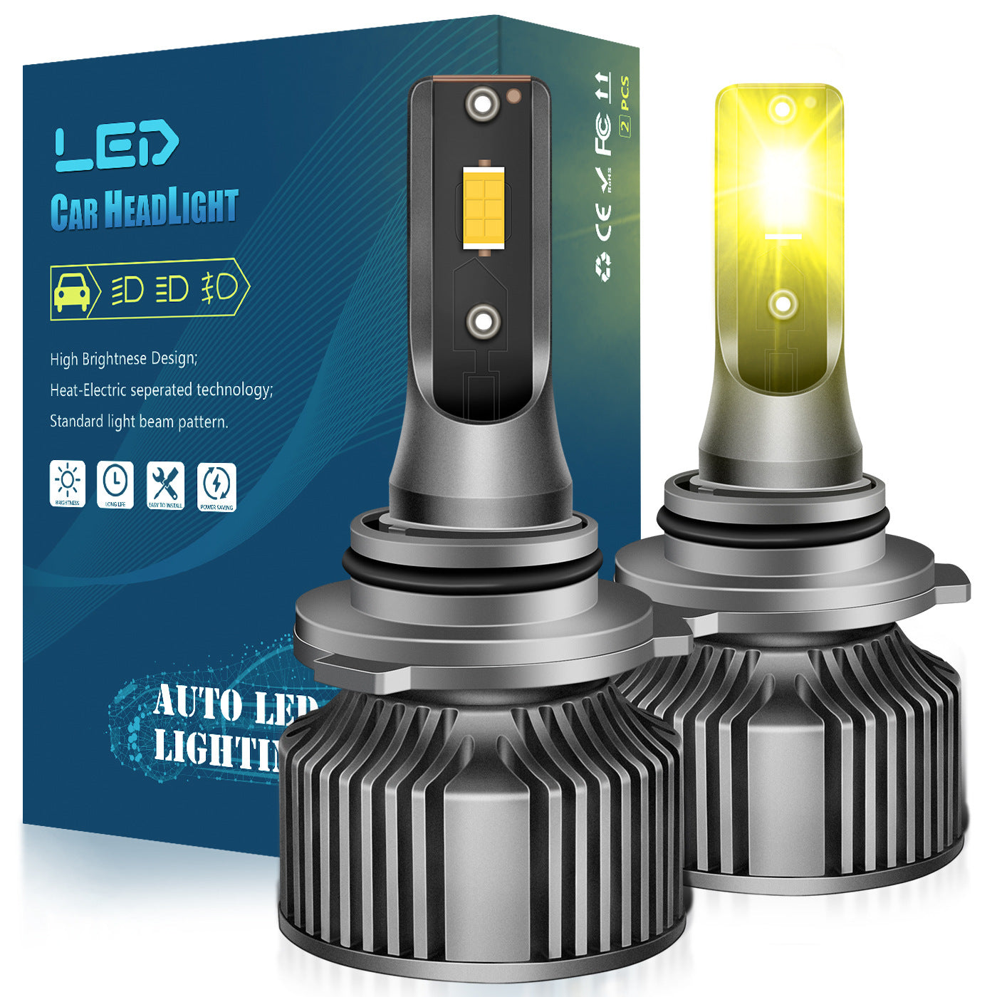 2-Pack 3000K Golden Eye Car LED Headlights H11 Golden Light 9006 Super Bright H3 Anti-Fog Light H8 Fog Light Psx26w