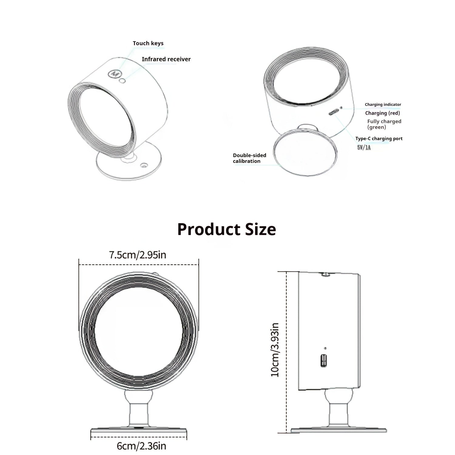 Smart RGB Ambient Wall Light, Remote and Touch Dimming, 12 Colors and 6 Brightness Levels, Rechargeable Magnetic 360° Rotation, Cordless Lighting for Living Room, Bedside, Hallway (Remote Control Battery Not Included)