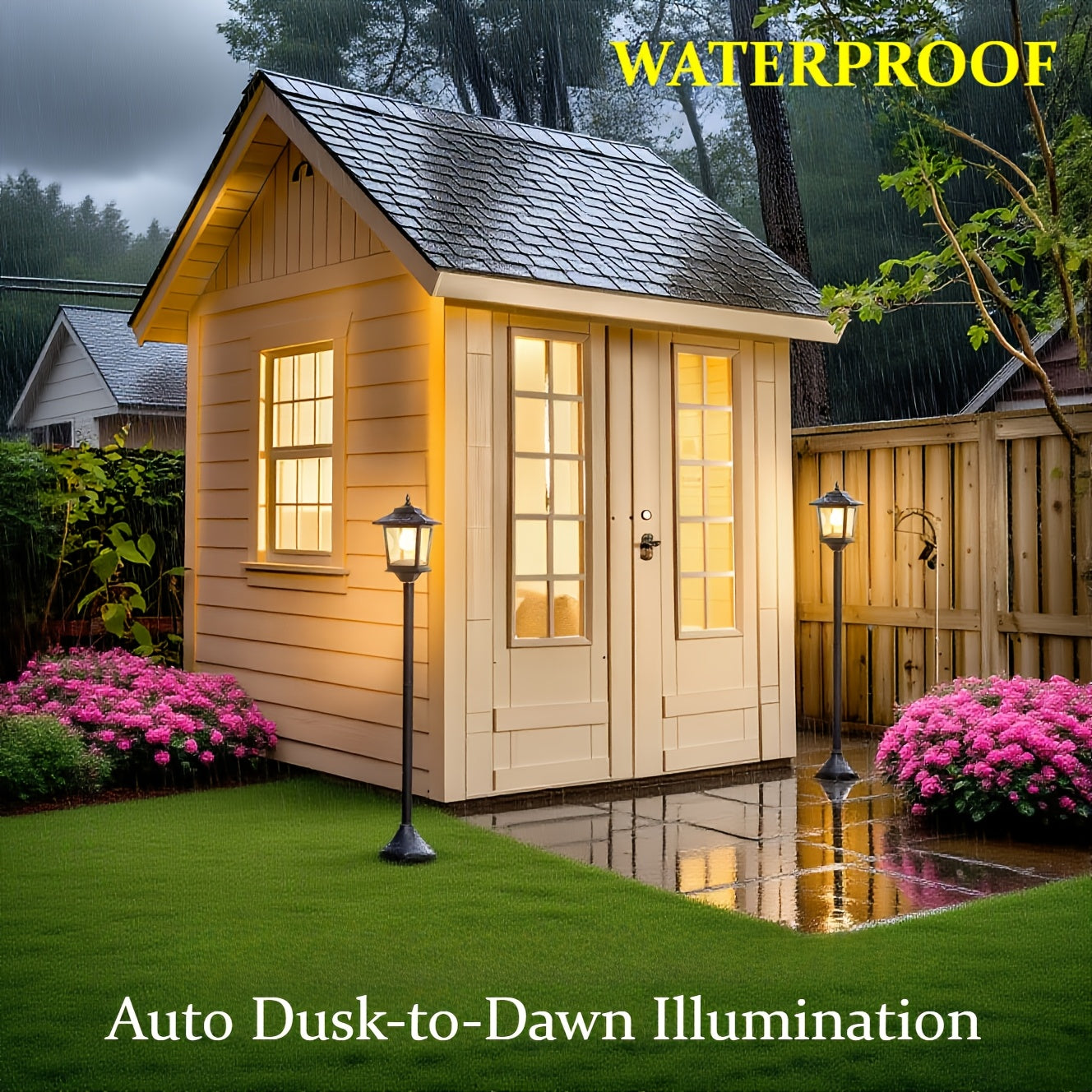 63" Solar Lamp Post 2 Pack, Glass Solar Post Lamp, Auto On/Off 3000K 20LM Warm White Light, Outdoor Waterproof Light, Outdoor Pole Light, Courtyard Floor Lamp, Warm White Light