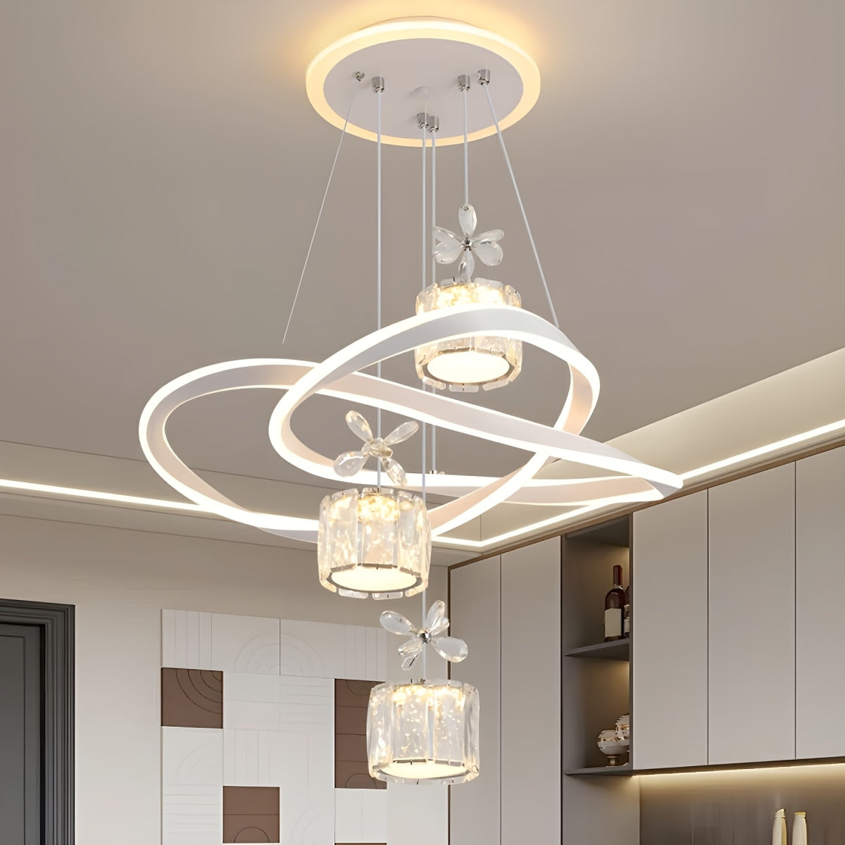 Modern LED Pendant Light 3-Color Dimmable Kitchen Island, Dining Room, Living Room Hanging Ceiling Light, Height Adjustable, Contemporary Home Decor, Living Room Lighting, Stylish Ceiling Light, Minimalist Pendant