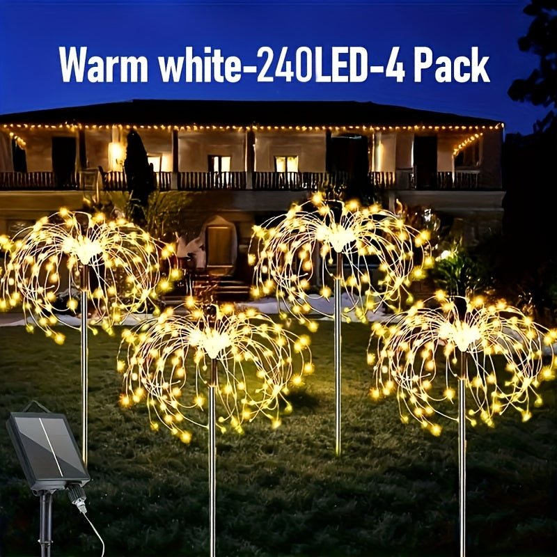 6个装 480LED，4个装 320/240LED，1个装 - 60LED 户外太阳能烟花灯，户外照明草坪灯，花园灯，8种闪烁灯光模式童话灯，适用于庭院、小路、甲板景观照明（多色，暖白）