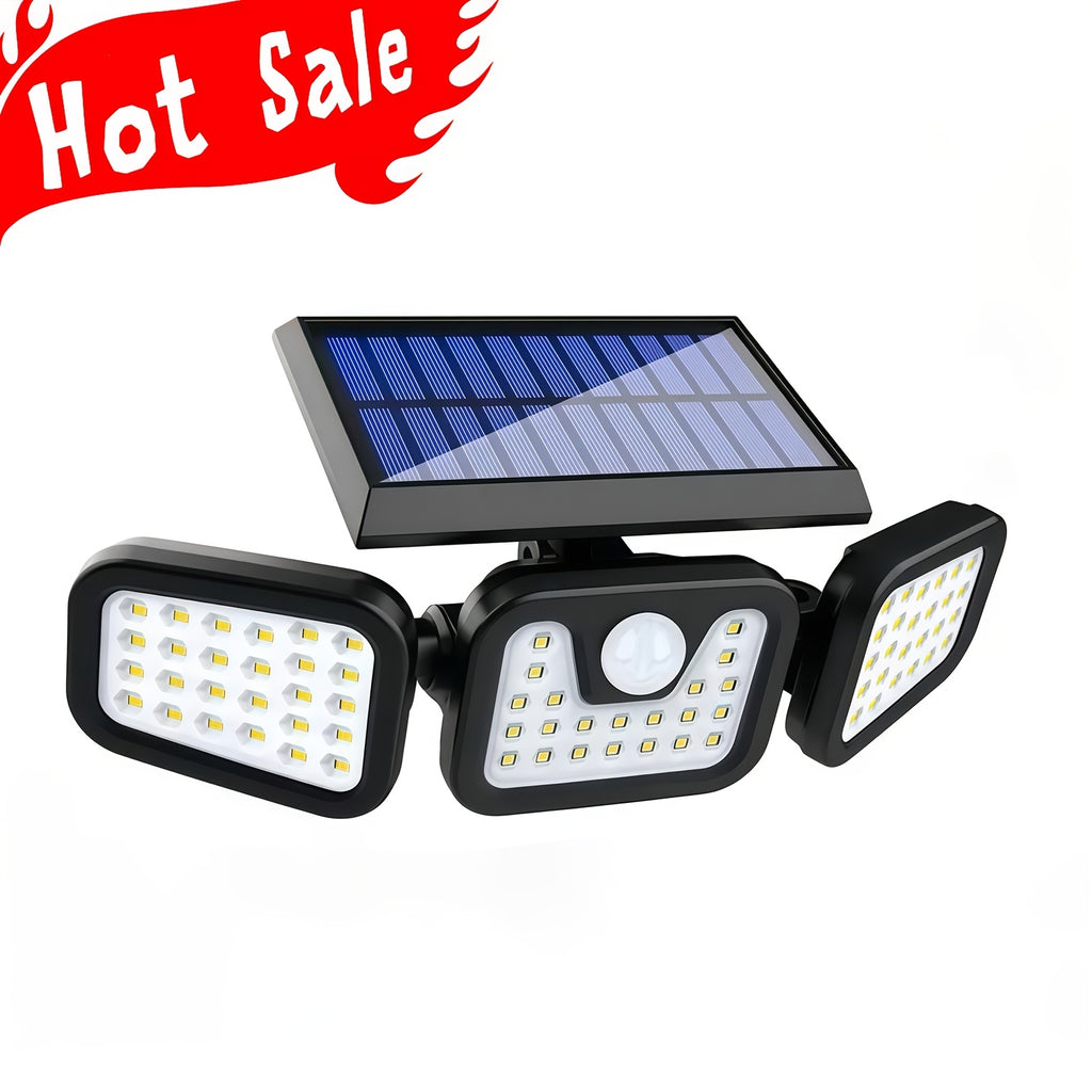 (1/2 Pack) Solar Outdoor 3-Head Motion Sensor Wall Light, Solar Fence Light, [74 LEDs / 3 Modes] 270° Wide Angle Illumination, IP65 Waterproof Outdoor Light, Perfect for Garden, Courtyard, Street, Garage, Patio and Porch Lighting.
