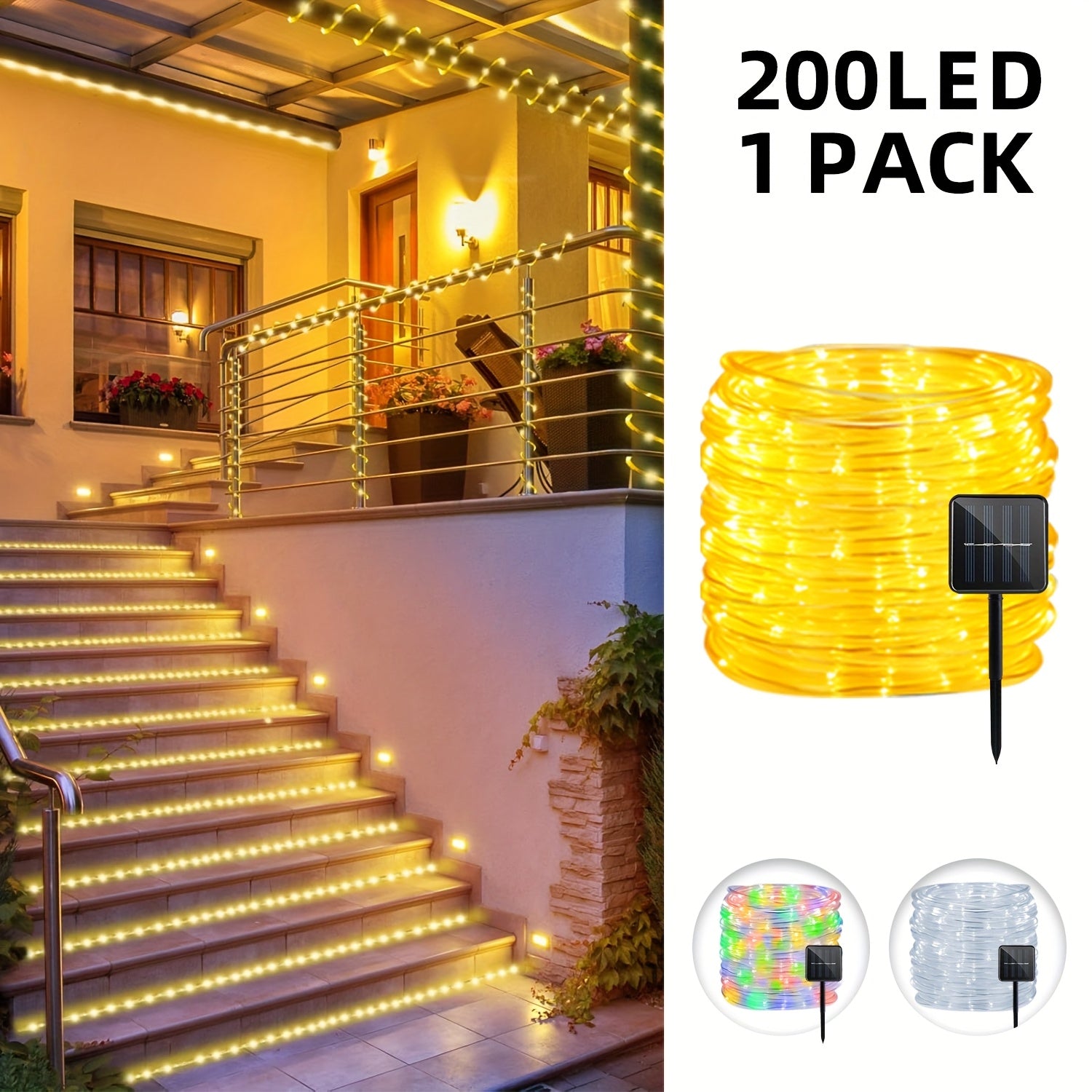 A set of outdoor solar garden lights, water pipe lights, tube lights with 8 flashing modes, IPX4 protection rating, angle theme, suitable for Christmas, gardens, shops, parties, weddings and other scenes, three colors optional
