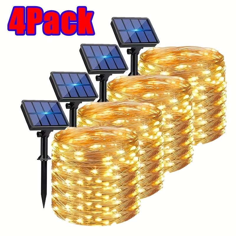 4包装 50LED*4/100LED*4，LED仙女灯串户外花环太阳能节日圣诞灯，适用于花园派对树装饰