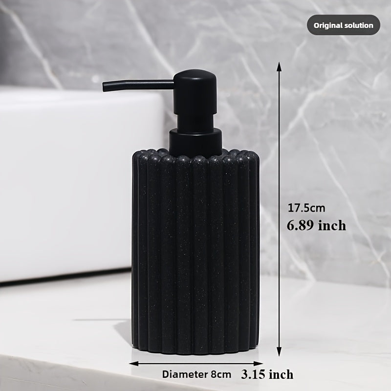 Cool Black Resin Bathroom Accessories & Toiletry Set - Includes Lotion Bottle, Storage Box & Tray, Multiple Colors Available, Vertical Stripe Rounded Design, Stylish & Textured