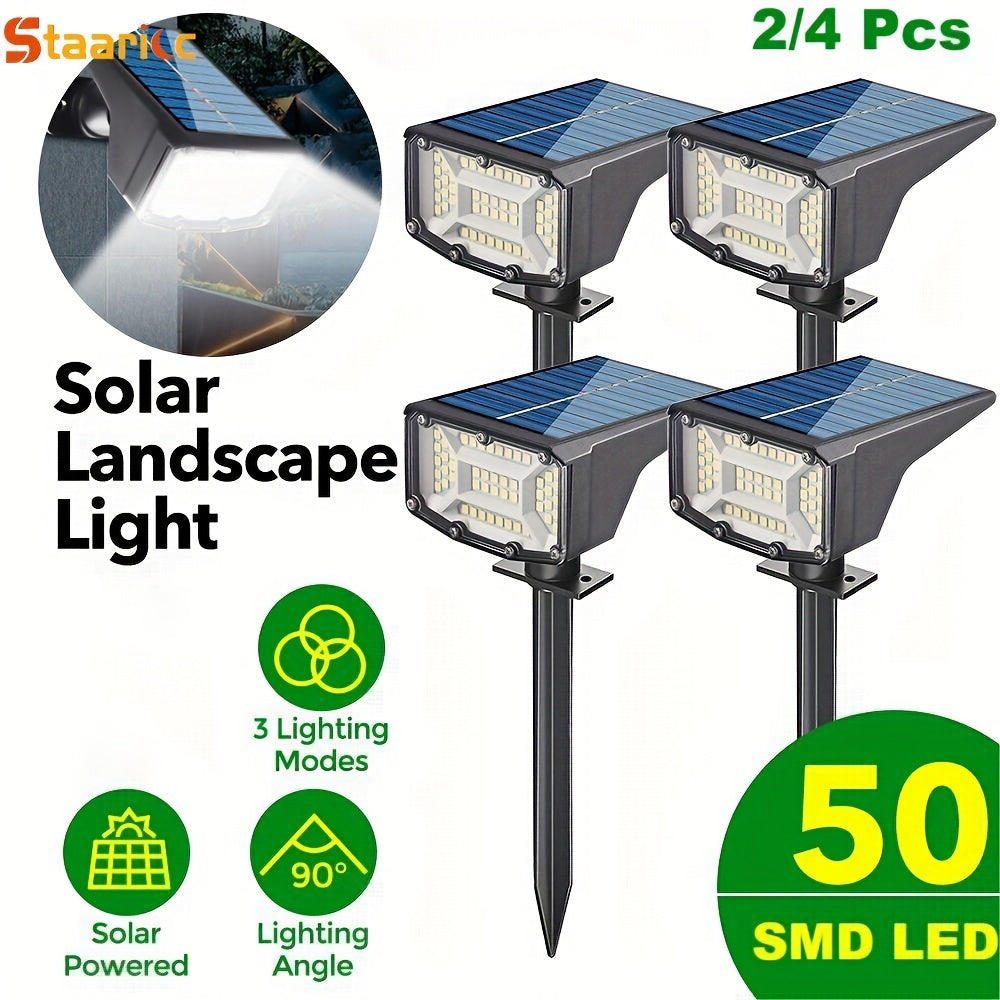 Staaricc 4/2 pack solar wall light/floor lamp, solar spotlight 50 SMD LEDs, sensor light, solar lawn spot light, suitable for garden, courtyard, balcony, lawn, roadside, party – smart sensor, light sensor