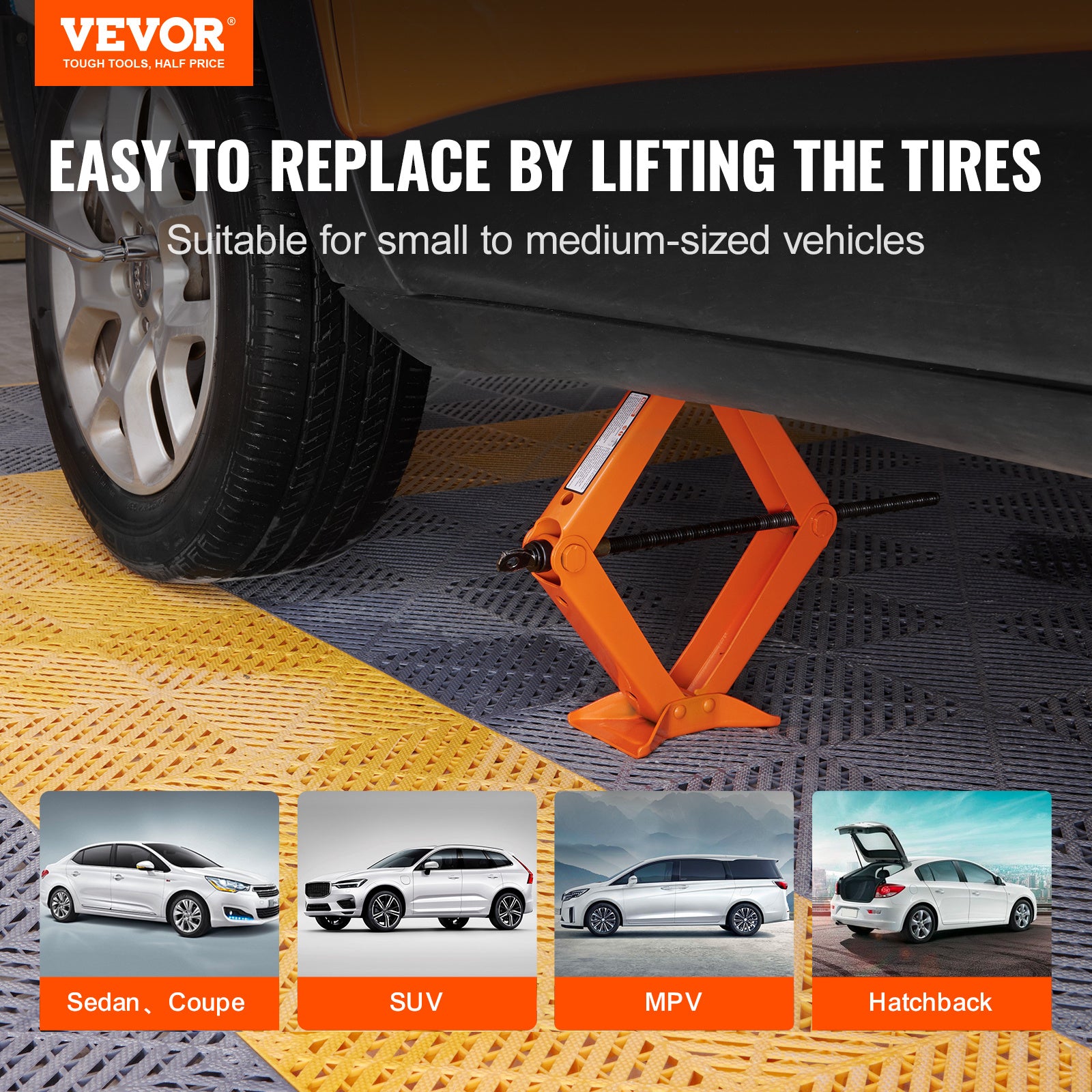 VEVOR Scissor Jack, 2.5 Ton/5512 lbs Scissor Car Jack, 3.7"-17.1" Lifting Range, Includes Ratcheting Handle and L-Wrench, Portable Tire Jack for Cars, Trucks, MPVs