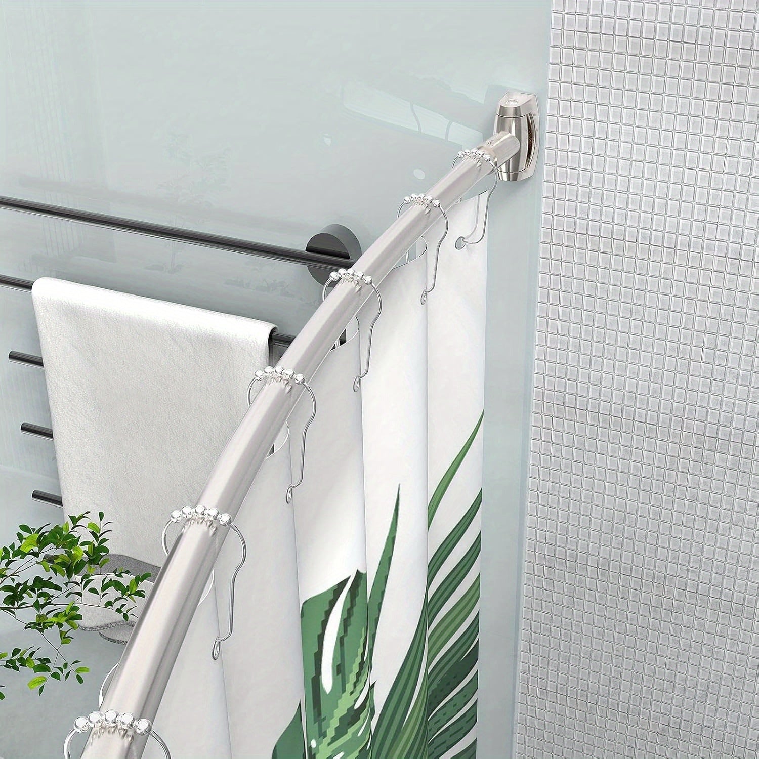Curved Arched Shower Curtain Rod 43-72 Inch Adjustable - Rustproof Aluminum Round Shower Rod for Bathroom, Bathtub & Shower - Elegant Brushed Nickel Finish