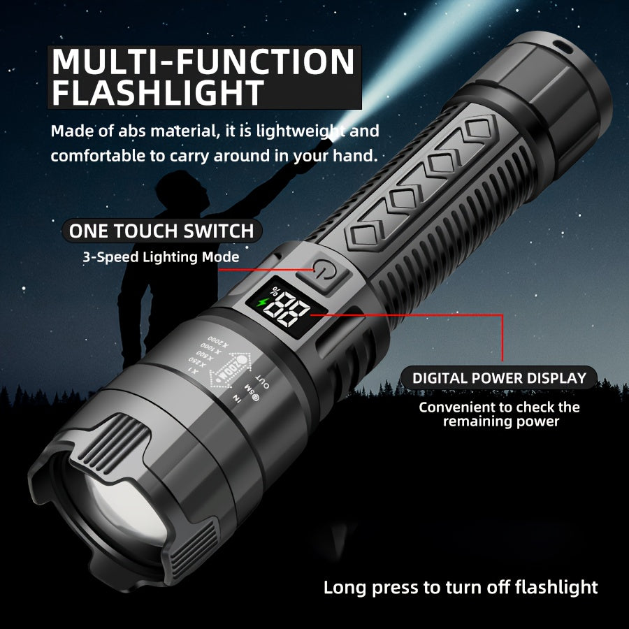 IPX6 USB Rechargeable New Flashlight, Long Lasting Battery, Multiple Adjustable Brightness Modes, Ideal for Camping, Power Outage, Home Use, Night Fishing and Emergency Gear