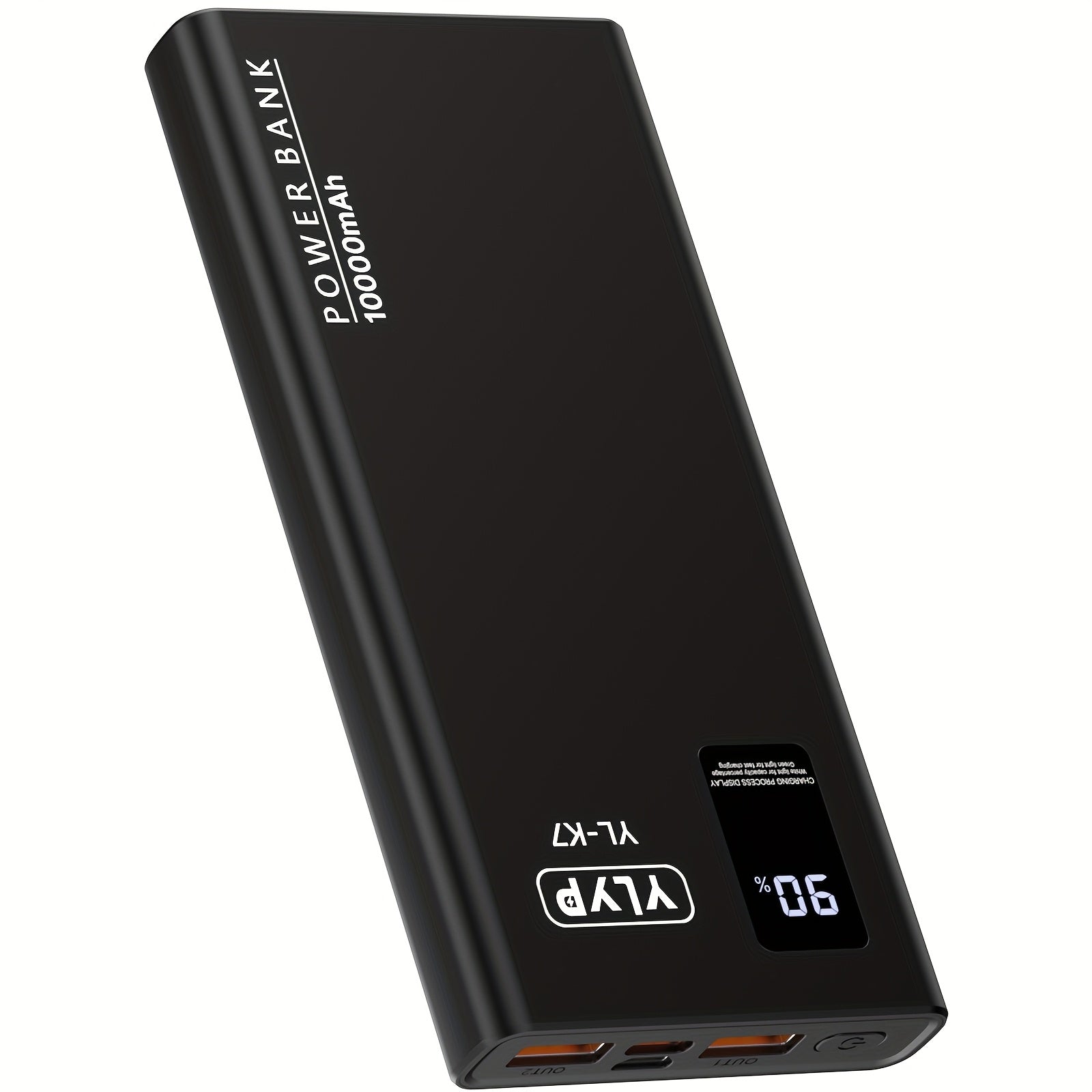 YLYP 1pc Ultra Slim Large Capacity Portable Power Bank 10000mAh, Max 22.5W/PD20W Portable Charger, LED and Digital Display Screen, Suitable for iPhone/Android Devices, 2xUSB/1xType-C Output, Type-C/Micro Input, Safe and Stable Polymer Lithium Battery, Chr