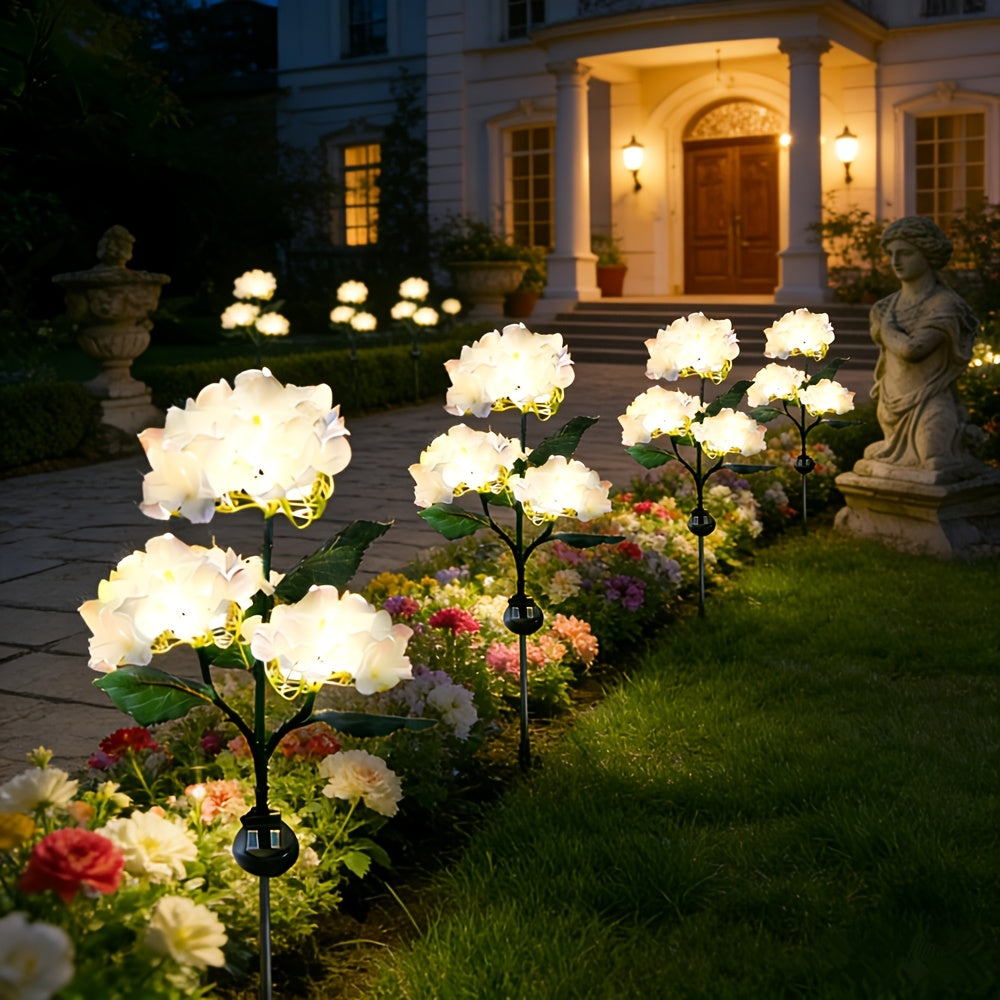 Outdoor Solar LED Light for Garden Decoration, Hydrangea Flower Design, Suitable for Pathways, Patios, and Lawns