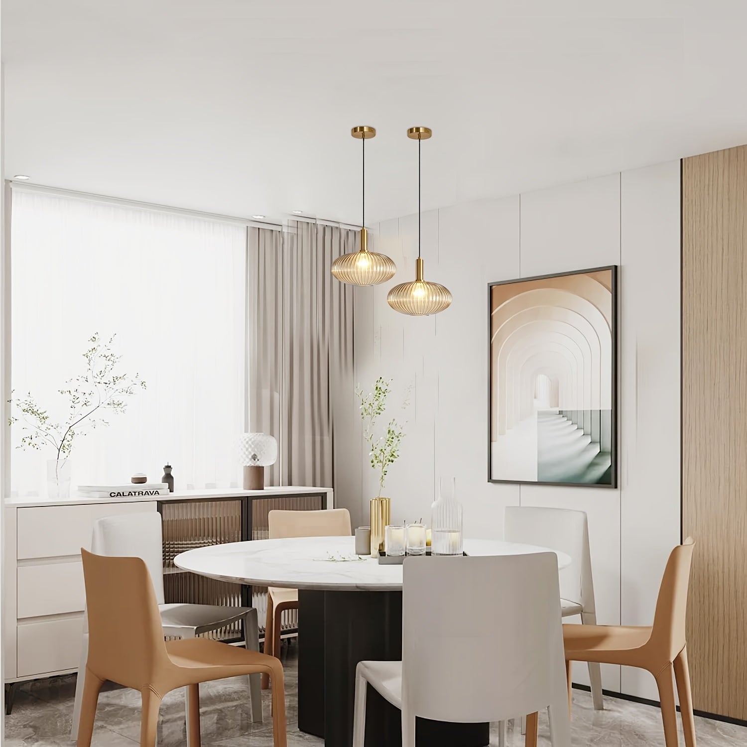 Glass pendant light, brushed gold round pendant light kitchen island large globe pendant light single hanging fixture Nordic pendant light (bulb not included)