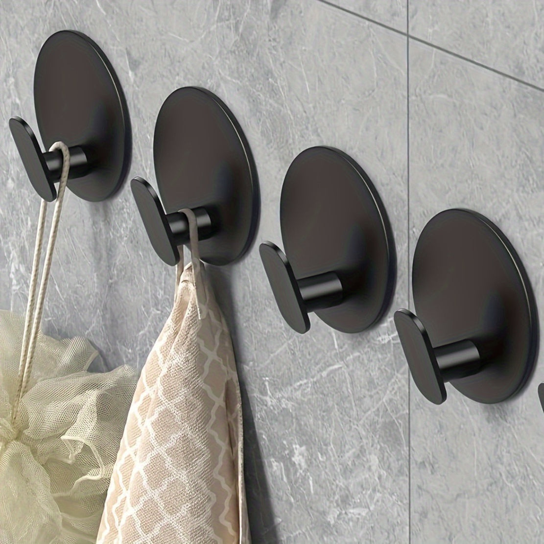 Modern Black Wall Hook - Easy Install Adhesive Towel Hook for Bathroom & Kitchen - Durable Robe, Clothes, Hat & Key Holder | Bathroom Accessories