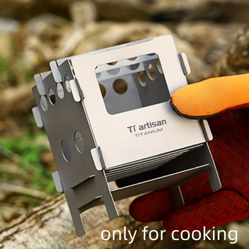 Tiartisan 1-Piece Pure Titanium Camping Stove, Lightweight Portable Foldable Wood-Burning Stove, Outdoor Hiking Survival Pocket Twig Stove, For Cooking Only