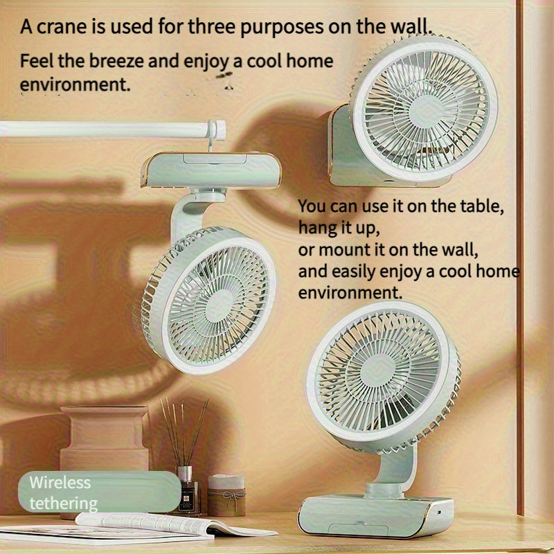 Multifunctional 3-in-1 Fan, Desktop Table Wall Mount Combo Fan, Built-in 2400mAh Battery, USB Rechargeable, Lightweight Portable Design for Home, Office and Dormitory