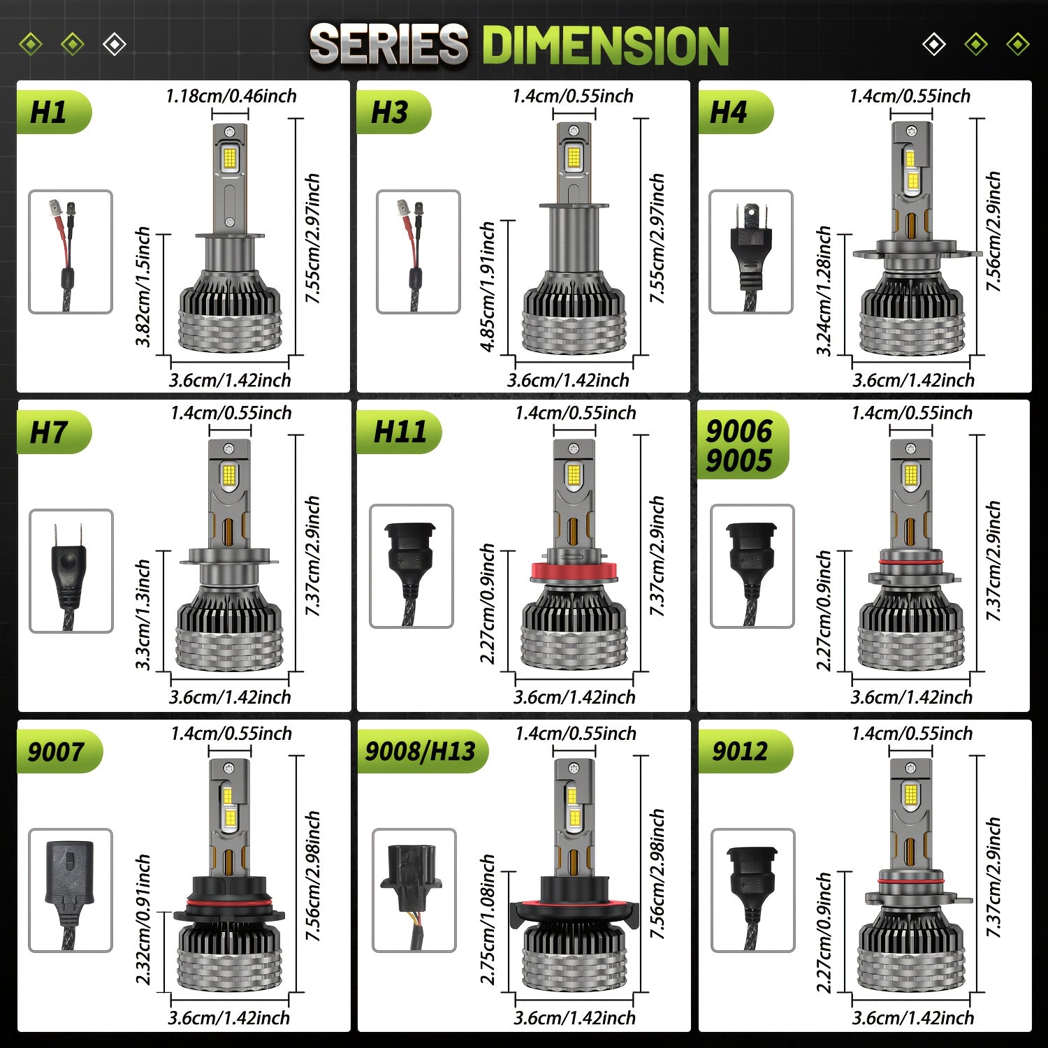 2-Pack H4 H7 LED Car Headlight Bulbs, Canbus Compatible, Including H11, H1, H3, HB3 9005, HB4 9006, 9012, Hir2 9007, and H13. Features 4 Copper Tubes, Emits 6000K White Light, for 12V Vehicles, No Battery Included