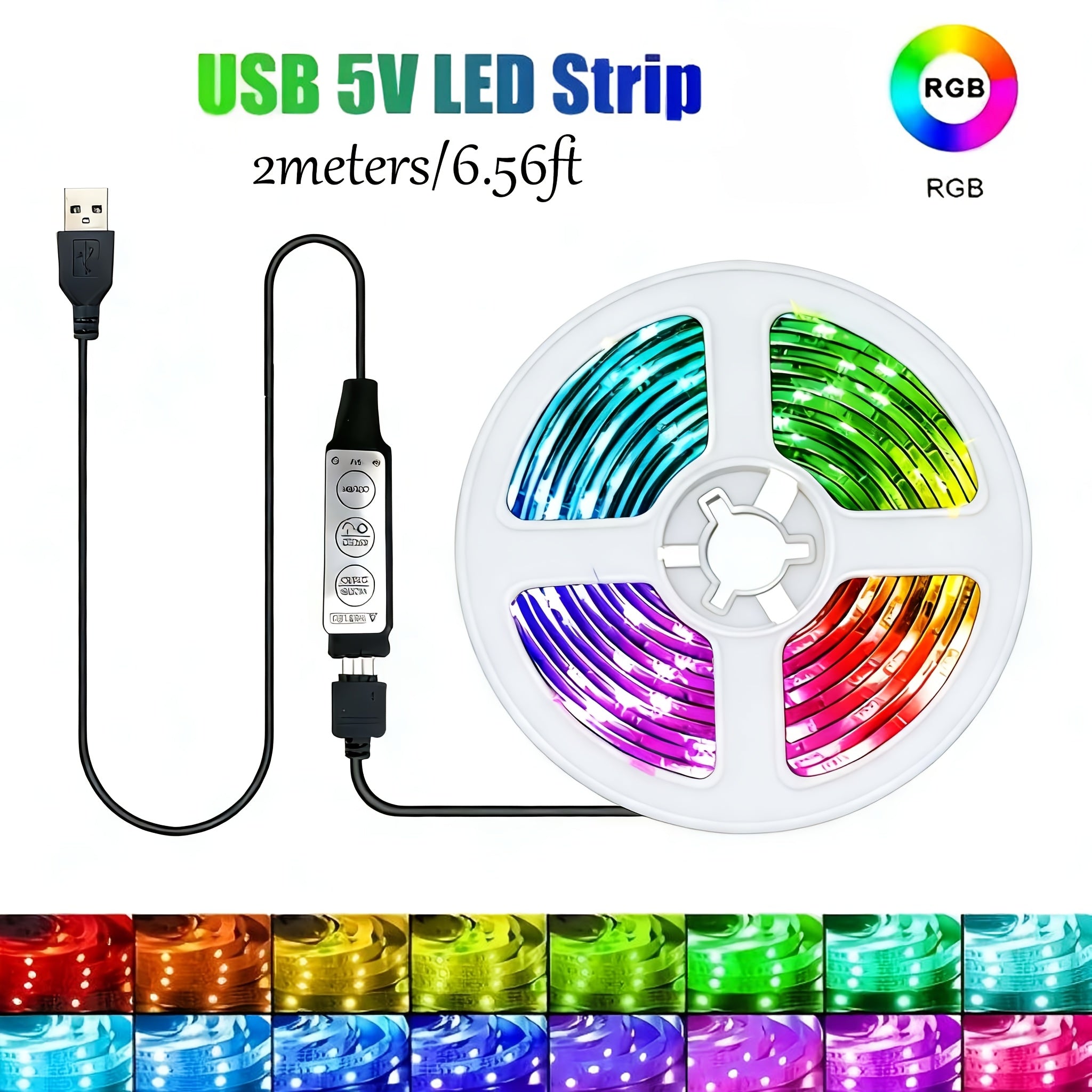 RGB 舞台氛围 LED 灯带 3.28ft‑131.23ft USB 供电 3 键控制 多色可变光 适用于派对演出婚庆节日布景 电视卧室客厅专业氛围照明