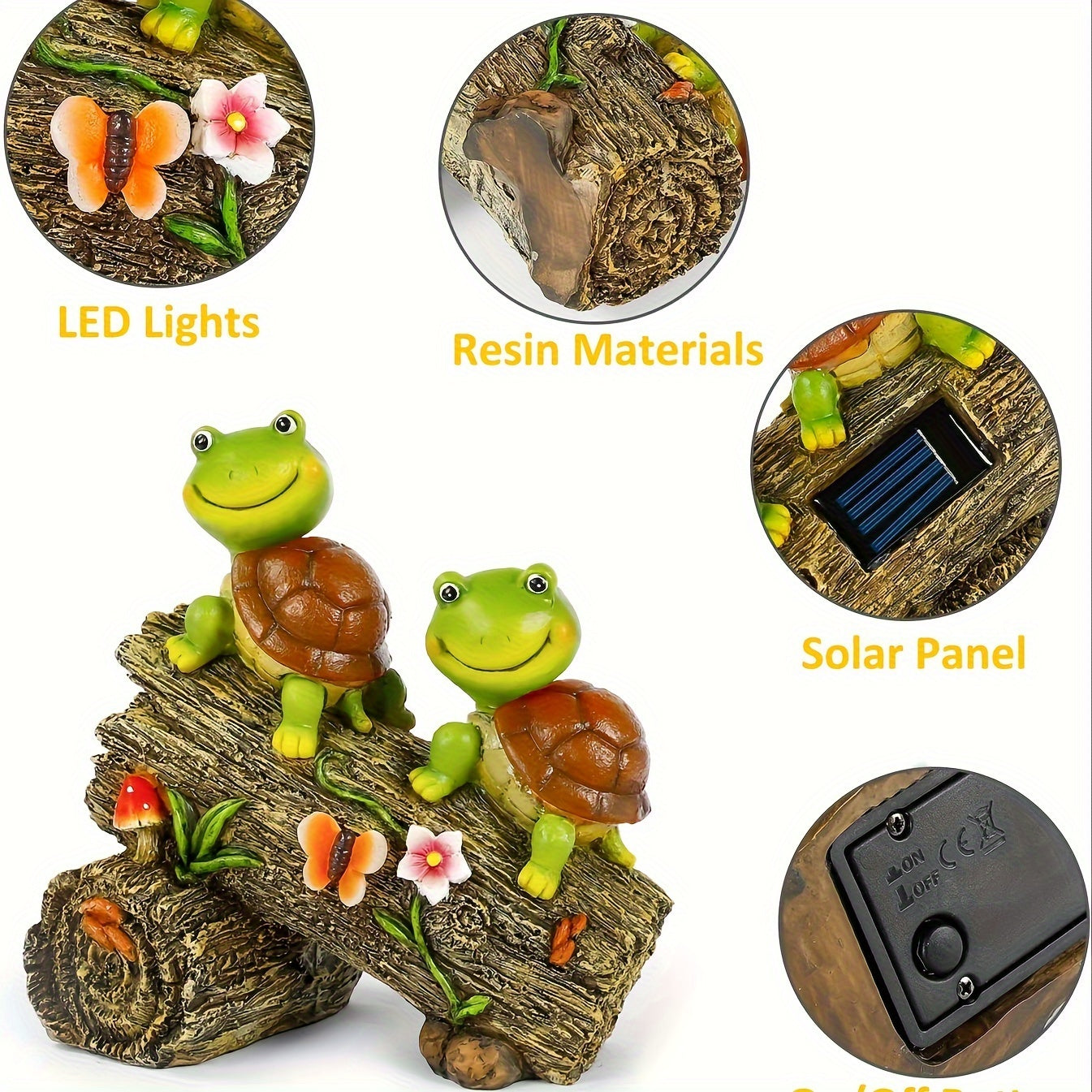 Solar Turtle Garden Statue with LED Light, Resin Animal Sculpture, Energy-Saving Outdoor Decoration, Suitable for Patio, Balcony, Courtyard and Lawn, Perfect as a Housewarming Gift, Light Sensor Control, 600mAh Nickel Battery
