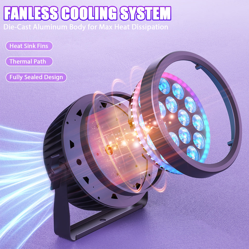200W aluminum fanless silent stage light | 4-in-1 RGBW LED Par light with dynamic iris, DMX512/auto/sound activation Par cover, suitable for events, weddings, bars, parties, stages, Christmas LED lights
