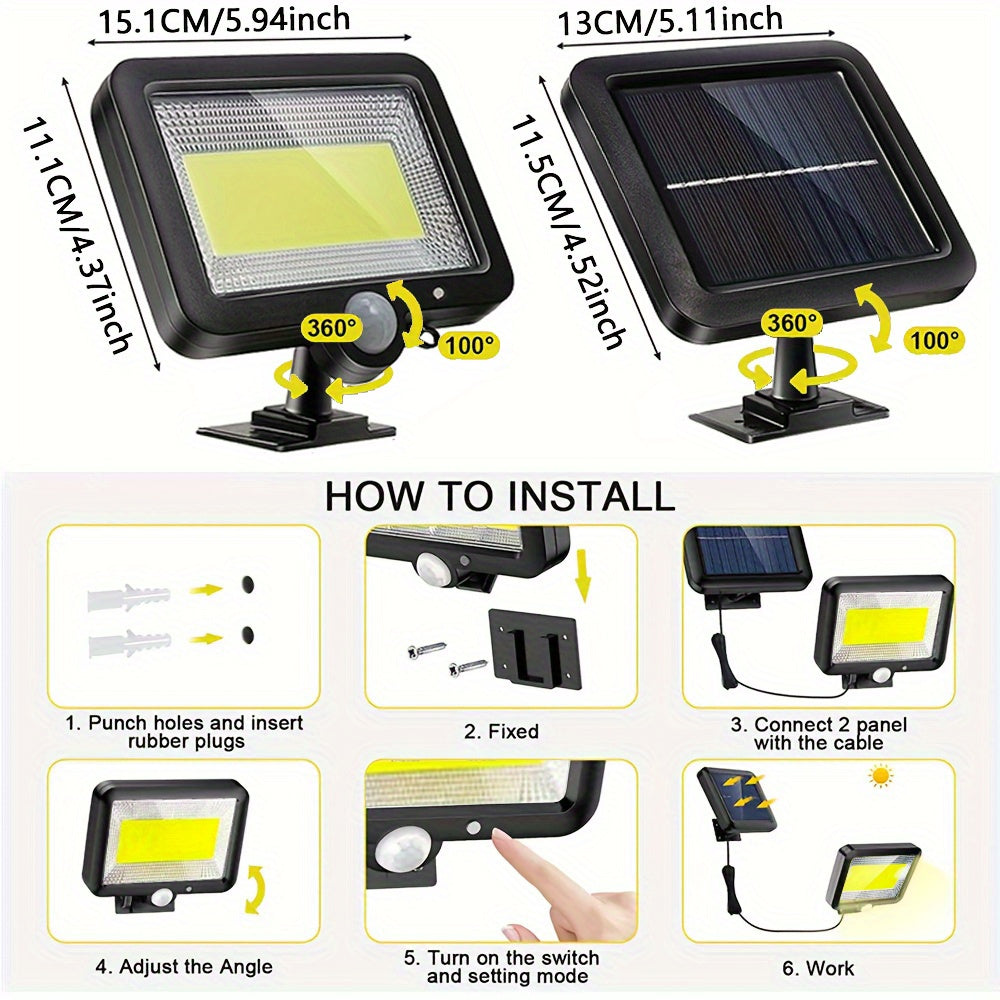 100 LED Solar Wall Light, Outdoor Garden Solar Spotlight with Motion Sensor, 3 Lighting Modes, Waterproof Wall Lamp for Garden Street Porch Yard Decoration