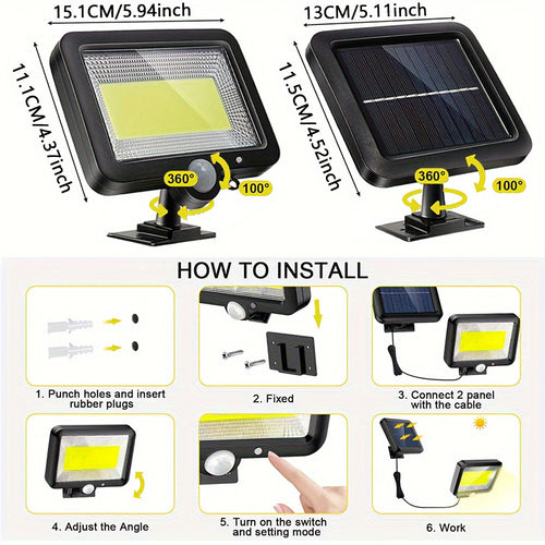 100 LED Solar Wall Light, Outdoor Garden Solar Spotlight with Motion Sensor, 3 Lighting Modes, Waterproof Wall Lamp for Garden Street Porch Yard Decoration