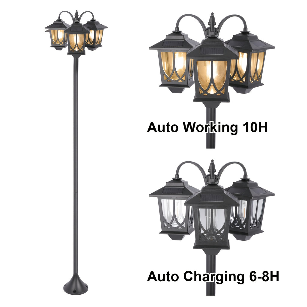 2/1-Piece 73-Inch 3-Head Solar Light, Clear Glass Aluminum, 60 Lumens, Accurate 3000K Light, Adjustable in Sections, Solar Floor Lamp, Outdoor Light, Solar Post Light, Suitable for Home, Courtyard, Garden, Valentine's Day, Carnival