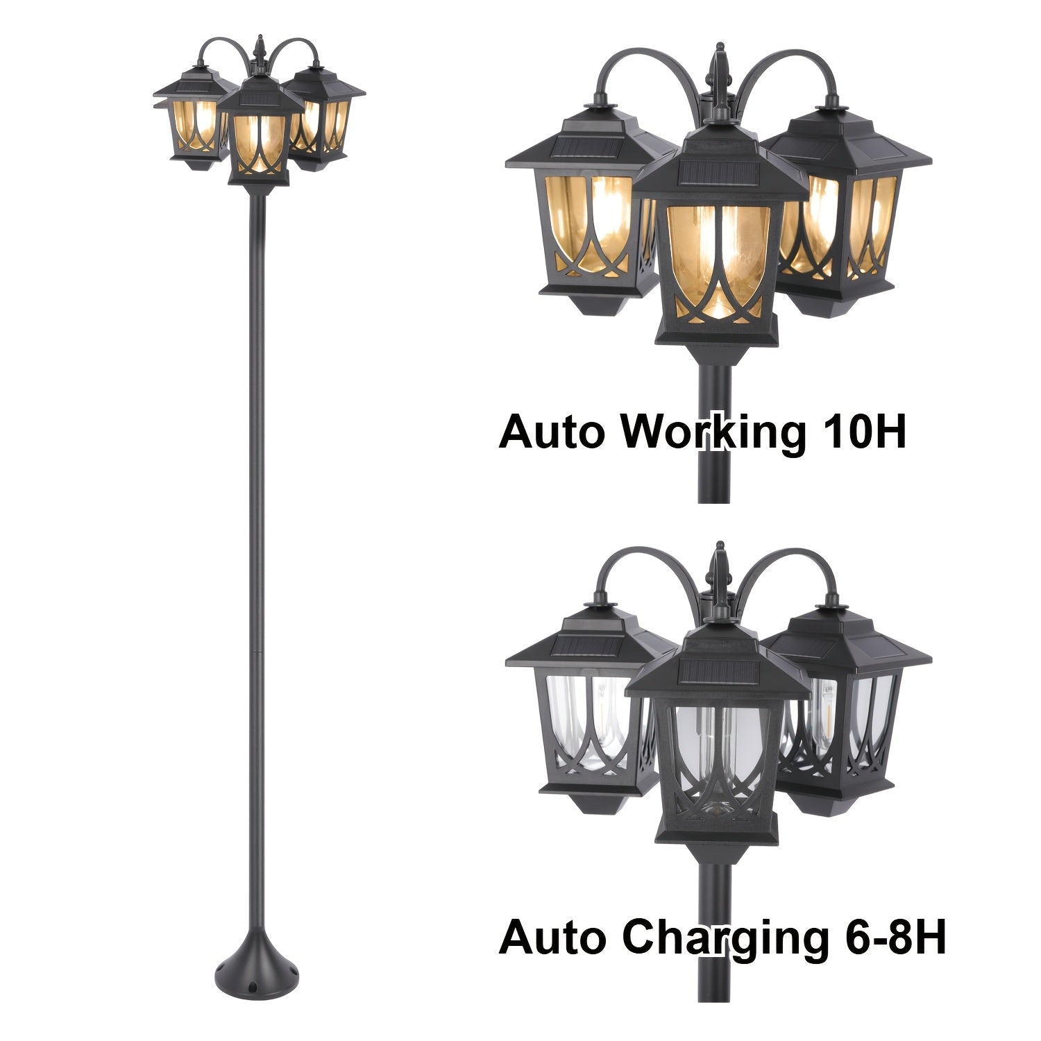 2/1-Piece 73-Inch 3-Head Solar Light, Clear Glass Aluminum, 60 Lumens, Accurate 3000K Light, Adjustable in Sections, Solar Floor Lamp, Outdoor Light, Solar Post Light, Suitable for Home, Courtyard, Garden, Valentine's Day, Carnival