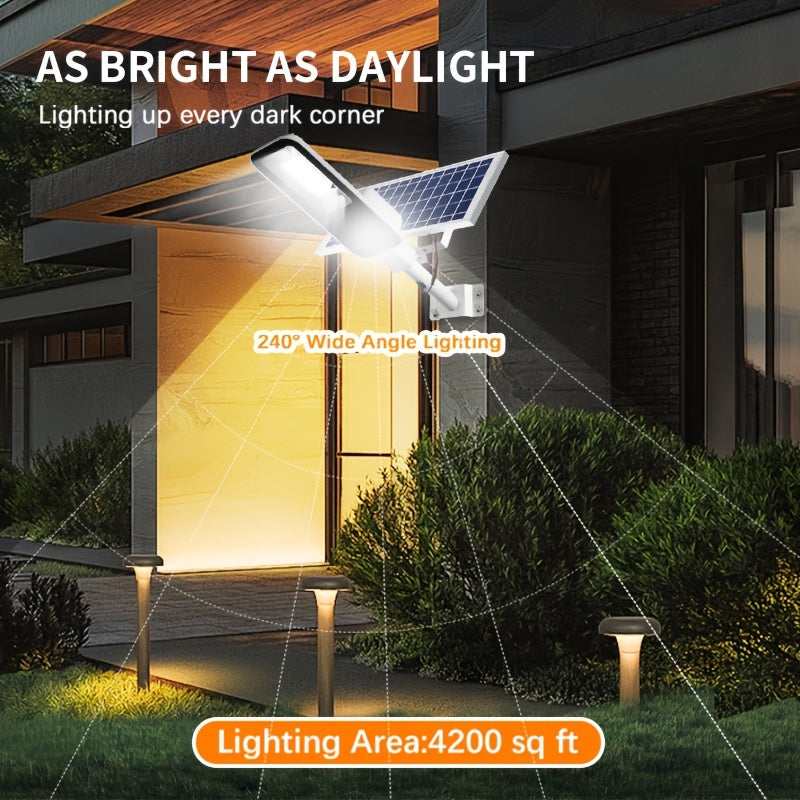 2 Pack 370LED High Power Outdoor Solar Street Light, 6500K IP65 Waterproof Street Light, Perfect for Garage, Garden, Patio Security Lighting