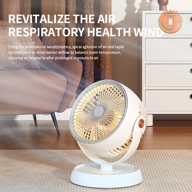 Large Quiet Air Circulation Table Fan - Size: 9.84in x 8.07in | Warm Light Turbo Desktop Circulator Fan, Fast Indoor Air Circulation, Multi-Speed High Wind Adjustment, Groove Back for Wall Mount