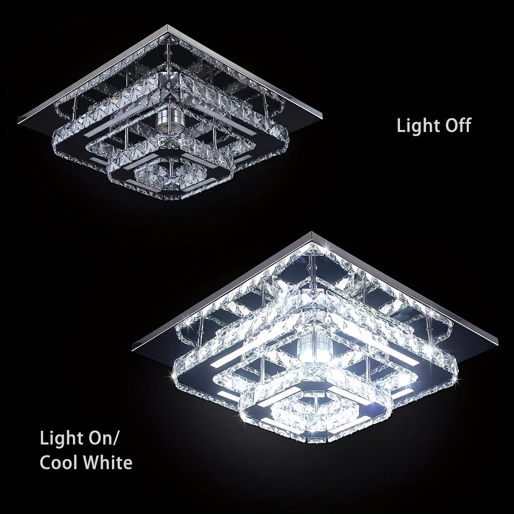 12-Inch Crystal Chandelier Wall Mount Ceiling Light Square Modern LED Pendant Light Kitchen Hallway Bedroom Ceiling Light Cool White Light