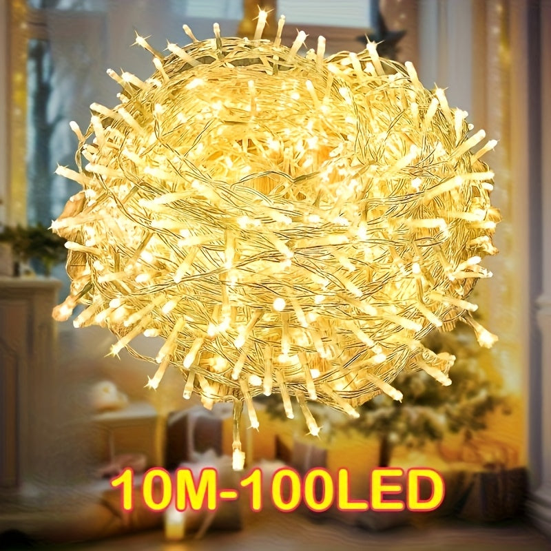 100颗圣诞灯串USB插电式圣诞灯串，常量照明模式，室内/室外圣诞树花园派对装饰灯串，暖白/多彩，全天候耐候, 适用于室内/室外节日装饰圣诞节，万圣节，复活节，情人节和季节性庆祝活动，节日照明，时尚简约设计