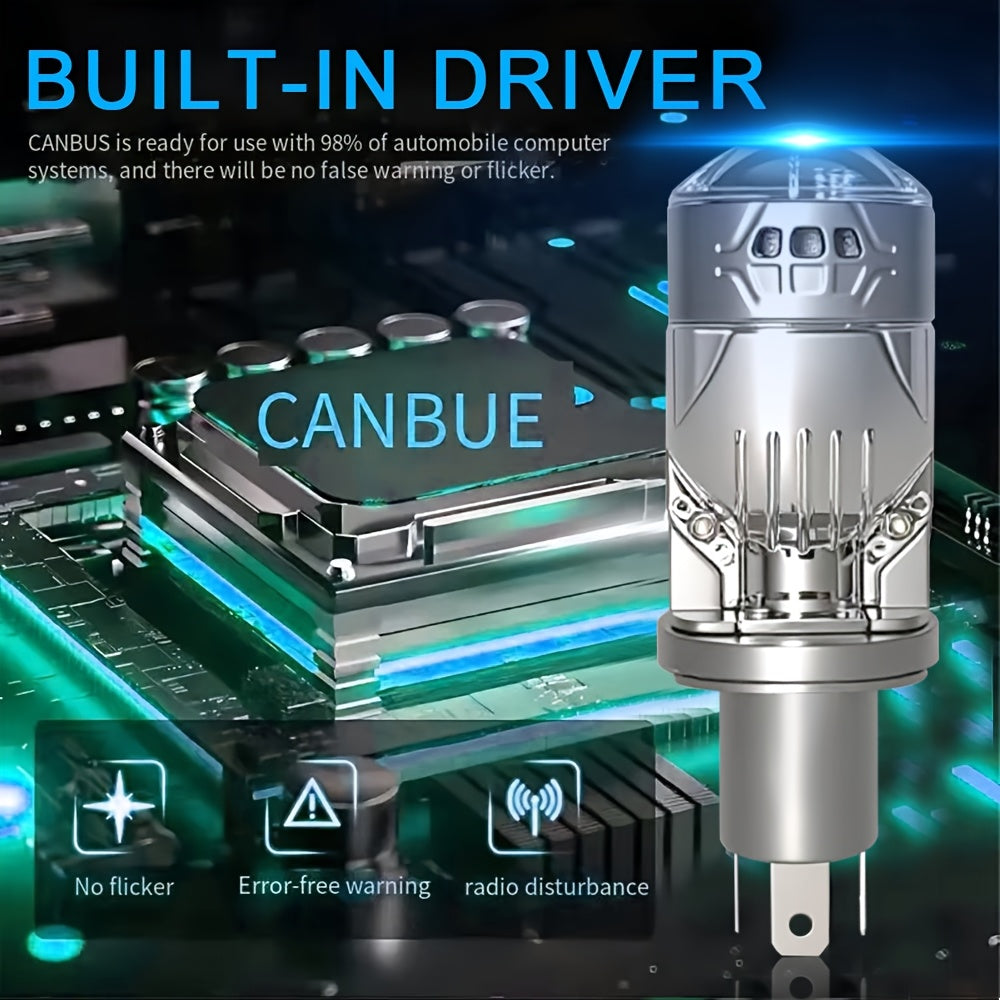 2-Pack H4/HB2/9003 High/Low Beam Integrated Headlight Bulbs, 53200 Lumens New LED Projector Lens, 6500K White Super Bright Light, Special for Left-Hand Drive, Stylish Car Accessory, Long-Lasting Durability, Plug-and-Play, 12V Voltage