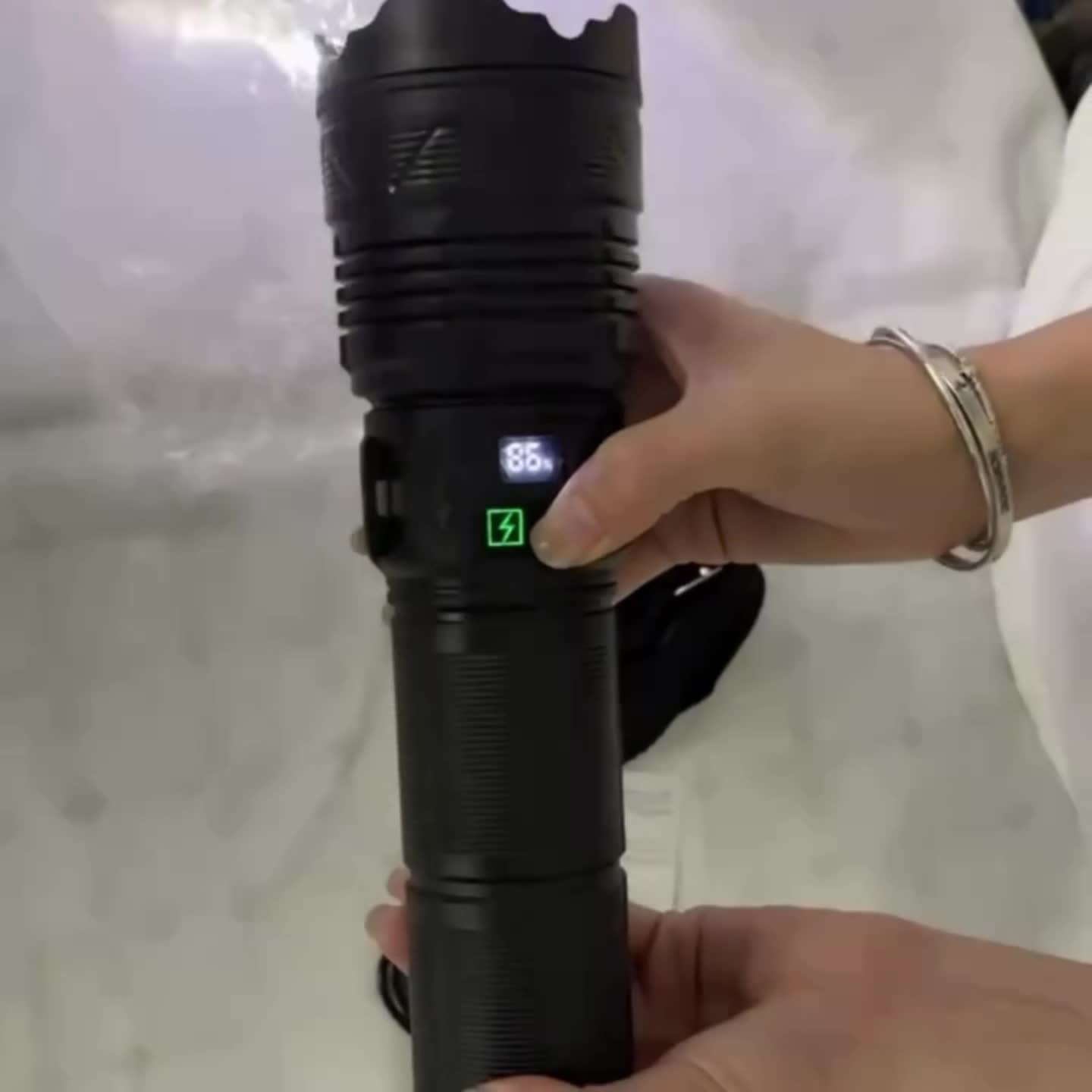 1-Pack Black High Lumen Tactical Flashlight, 11 Lighting Modes, 3000 Lumens, Red & Blue Lights, Includes Shoulder Strap, Digital Display Screen, Adjustable Zoom Beam, Ideal for Exploration