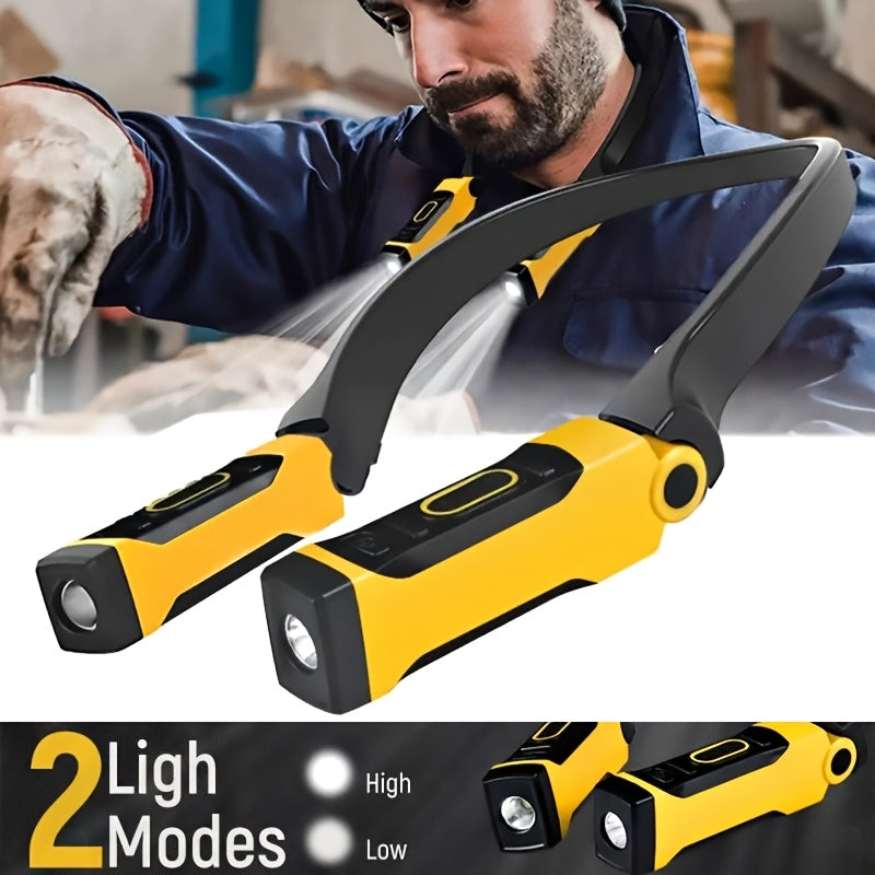 A Rechargeable Work Light, Portable Flashlight with Two Lighting Modes, Designed as a Hands-Free Neck Light, Ideal for Reading, Camping & Repair Work