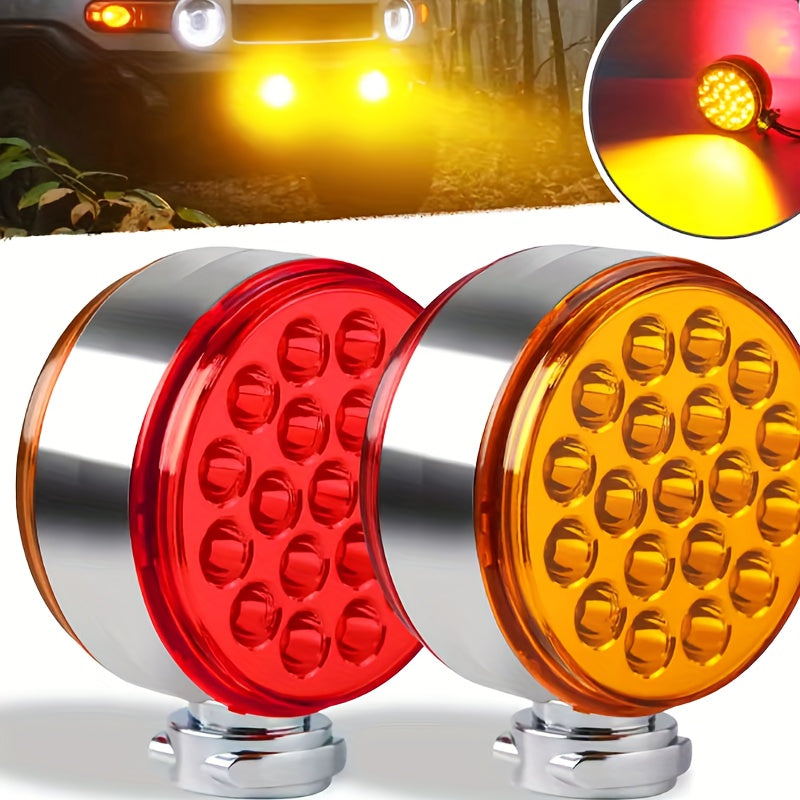1 or 2-Pack 12V 24V LED Dual Round Light, Truck & Trailer Marker Light, Yellow & Red, Battery-Free