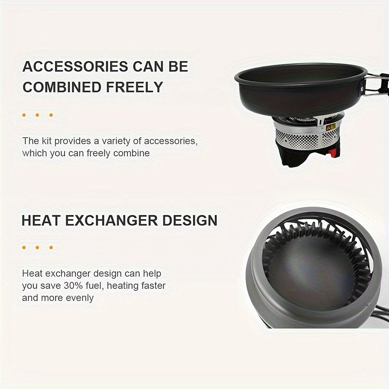 33.81OZ Portable Camping Cookware Set with Windproof Backpacking Stove & Bowl - Aluminum Alloy Burner Alpine Reactor Gas Stove Outdoor Propane Cooking Gear, Jet Burner Kit, Ideal for Hiking, Off-Road, Fishing, Hunting Trips and Emergency Situations/