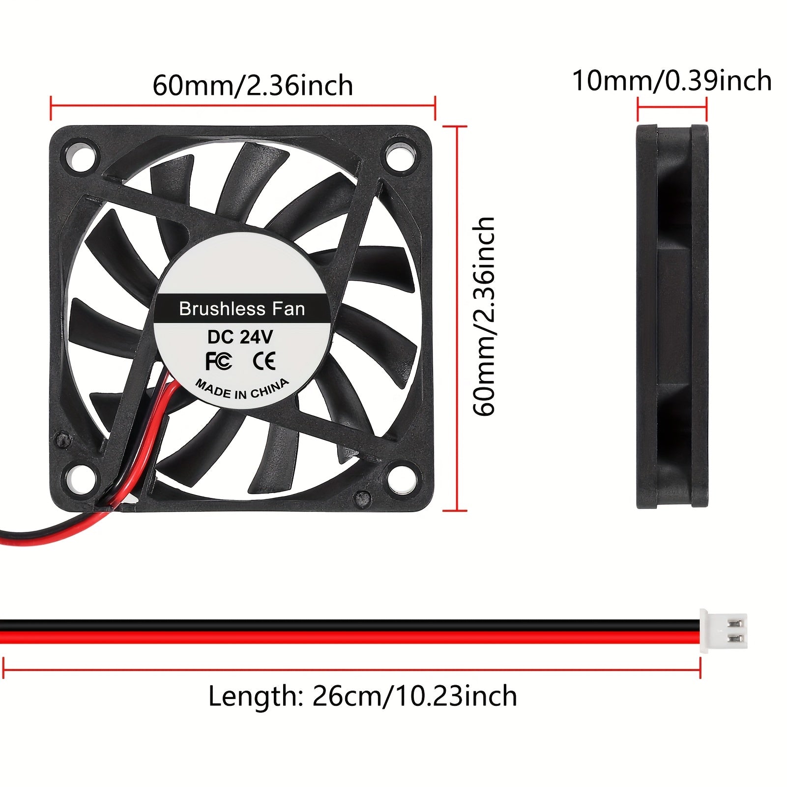 En: 4 Pack AOKIN 6010 60mm DC Cooling Fan, 12V/24V Dual Voltage, 60x60x10mm 2-Pin Hardwired, for 3D Printer, Electronics, PC CPU Cooler