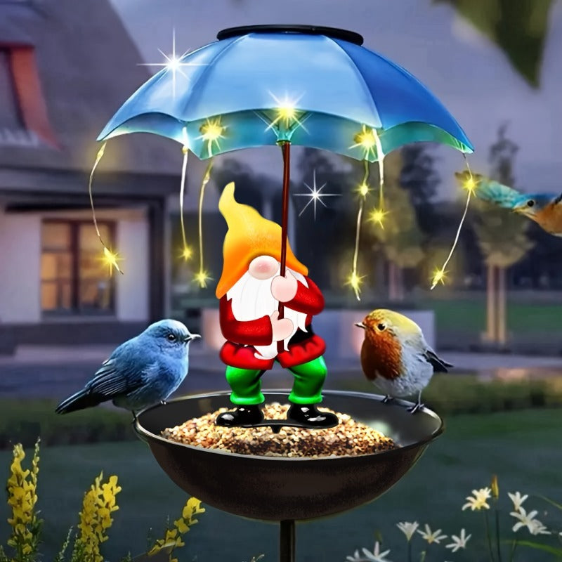 IP65 Outdoor Solar Garden Gnome Dwarf Statue Light Bird Feeder, Bright Gnome Dwarf Design, Solar Light for Lawn Garden Farm Pathway Porch Decoration, Halloween Christmas Decoration, Best Gardening Gift