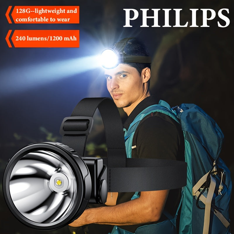 Philips Super Bright Headlamp, Rechargeable Flashlight, 200 Hours Battery Life, Smart Induction, Dual-Color Battery Indicator, Ideal for Camping, Fishing, Emergency & Outdoor Activities, High-Capacity Battery, 1200mAh - SFL1342