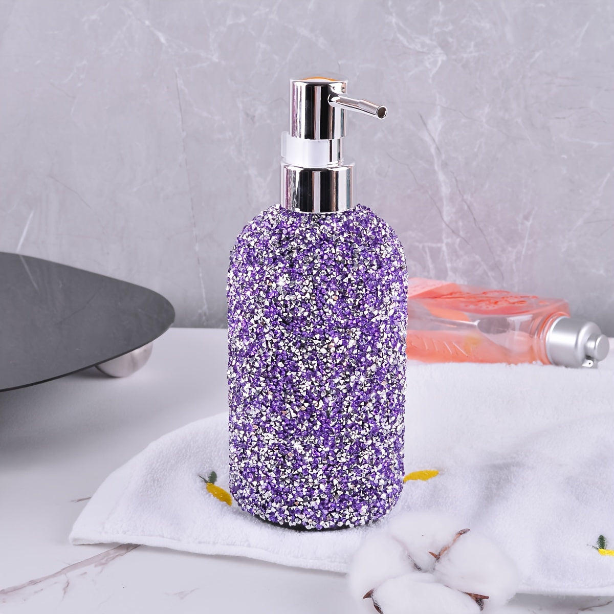 500ml Diamond-Inlaid Bubble Press Soap Dispenser - Refillable Shampoo, Body Wash & Lotion Bottle - Elegant Bathroom Accessory