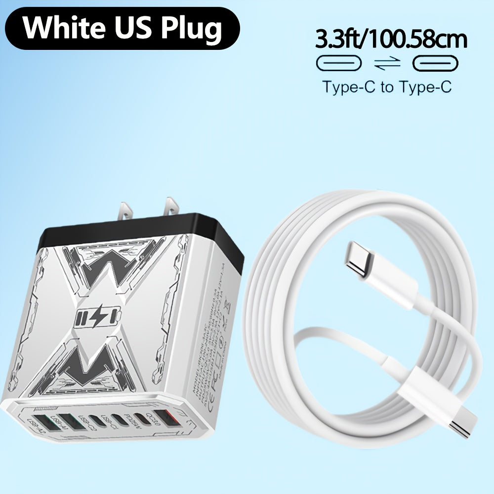 6-in-1 Fast Charger 3USB + 3Type-C Power Adapter with Indicator Light, QC3.0 Power Adapter Cube USB Wall Charger, for iPhone 17/ 16/ 15/ 13/ 13pro/ 12/ 12pro/ XR/ SE, Pro/ Mini/ Air