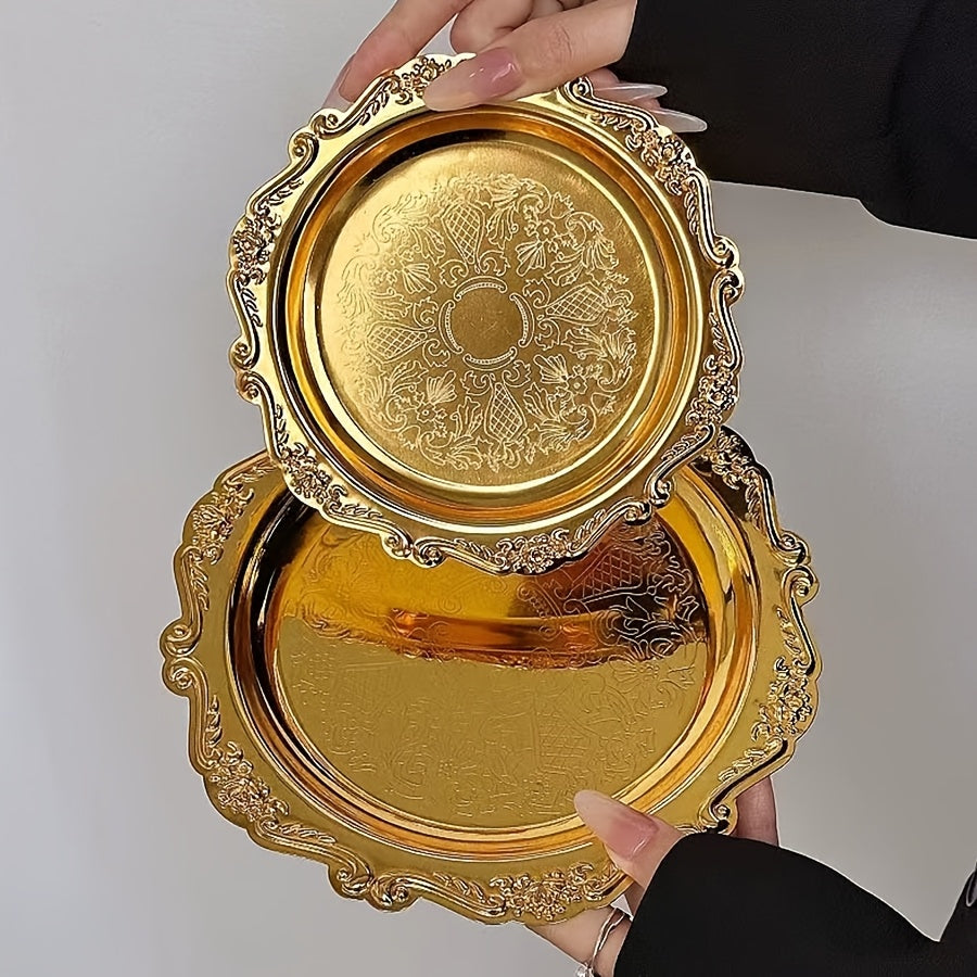 Set of 4 Metal Cake Plates, for Afternoon Tea, Serving Pastries, Snacks, Fruit, or as Decorative Jewelry Organizer (Not Food Contact)