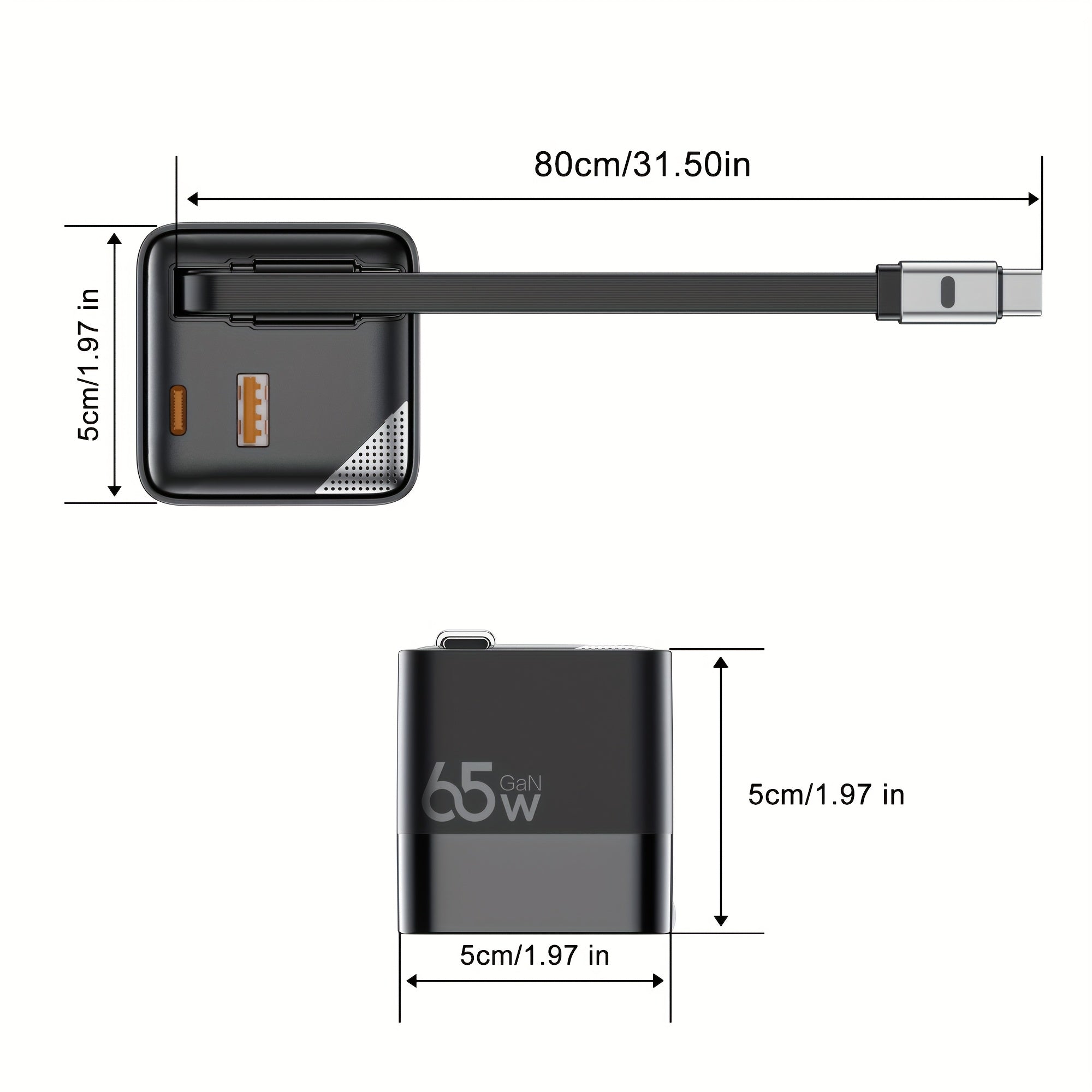 65W Portable Fast Charger with a Retractable Cable And Foldable Plug, Designed for Travel. Compatible with for iphone 17/16/Pro/Pro Max/15/14 And Galaxy/Ultra Series. The Charging Cable Retracts for Easy Storage And Portability