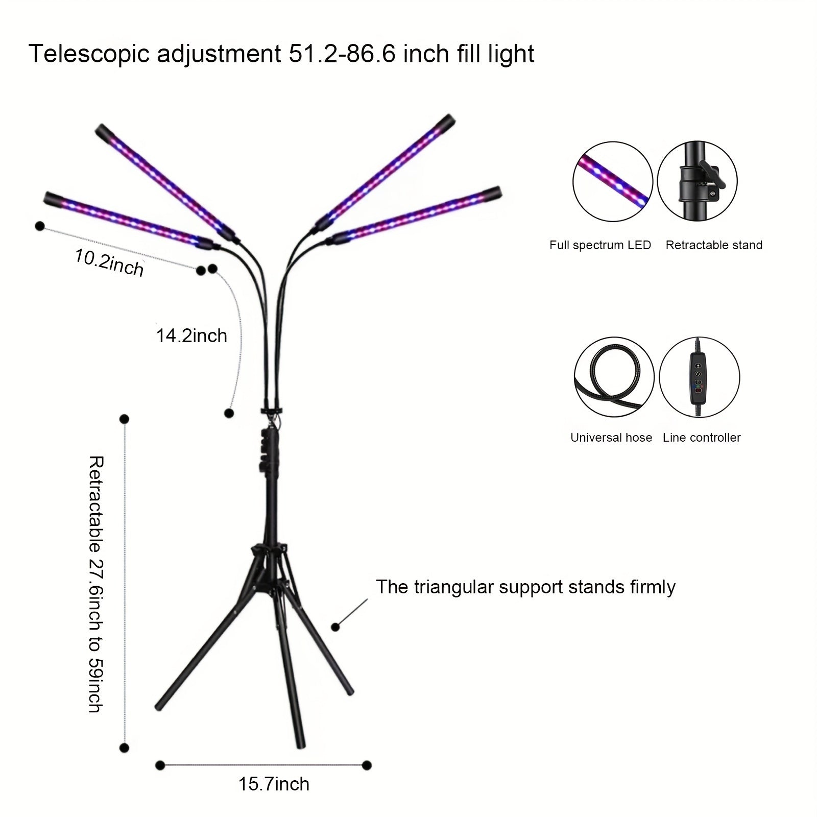 4-Head LED Plant Grow Light, Full Spectrum 3 Modes Adjustable Support Indoor Grow Lamp Home Commercial Large Coverage for Plant Night Growth