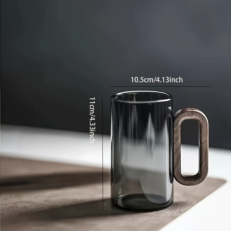 6-Piece High-Borosilicate Glass Cup Set – High Appearance Value, Heat-Resistant Glass Cups for Home Use – Living Room Wood Handle Cups – Black Walnut Wood Tea Cup Set