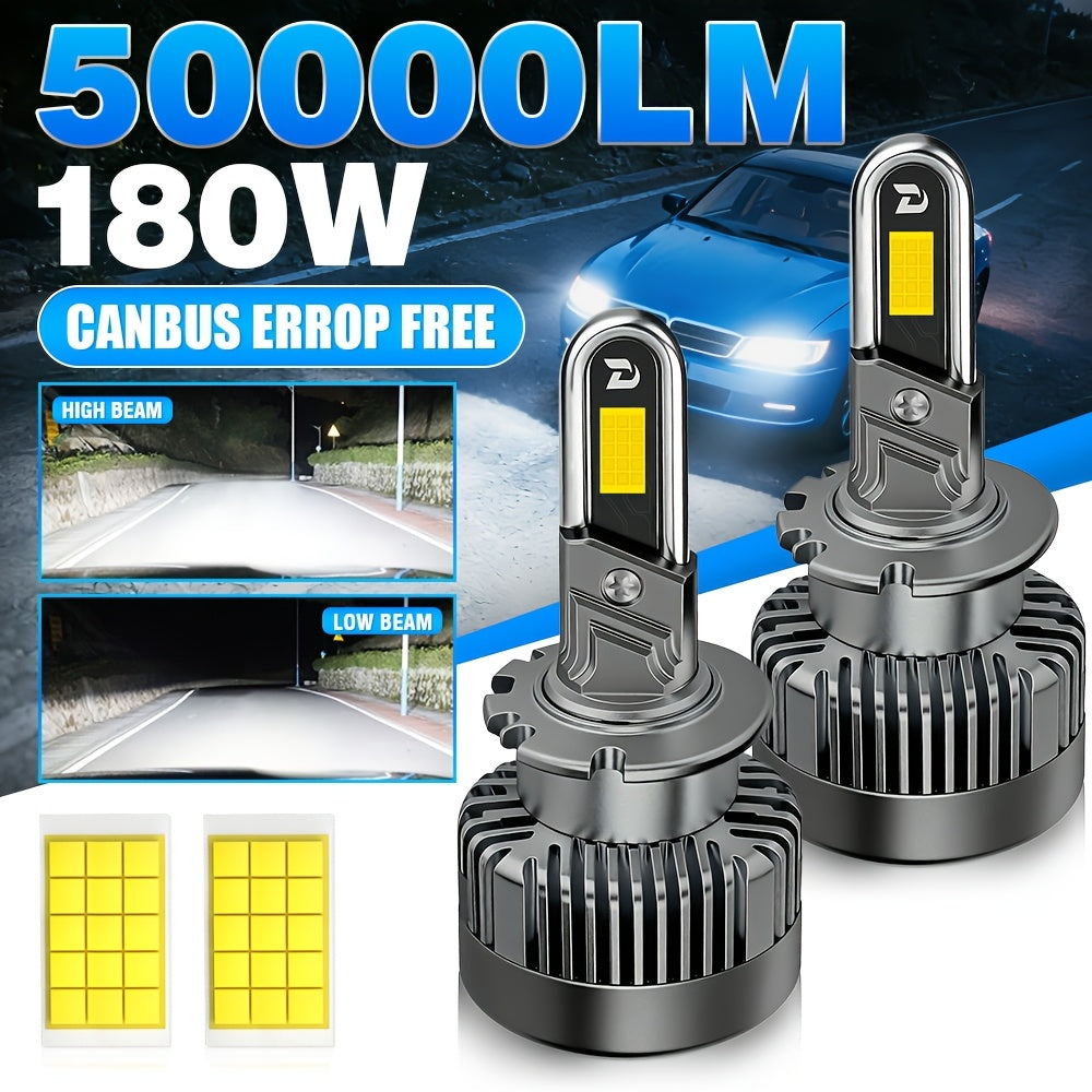 2-Pack Upgraded LED Headlight Bulb Kit, Compatible with D1S, D2S, D3S, D4S and D8S, 6000K White Light, 360° All-Around Heat Dissipation, 180W High Power, Super Bright CSP Chip Technology, Easy to Install, Battery Not Included