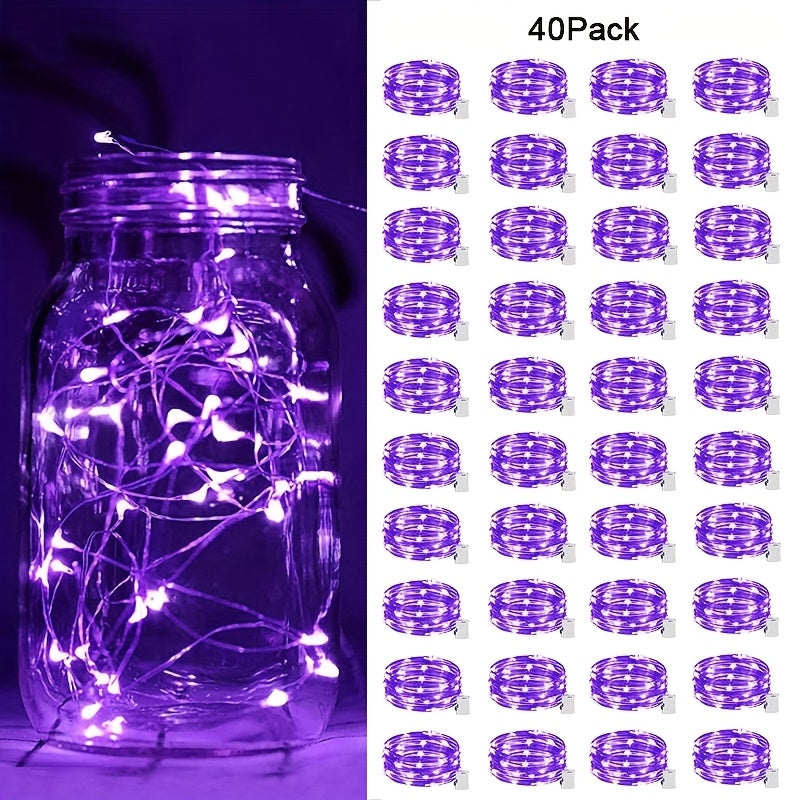 40pcs 童话灯电池驱动的灯串 - 7英尺20 LED迷你灯，带银线萤火虫星光，用于DIY卧室，适合婚礼、派对、节日、圣诞节（闪烁）