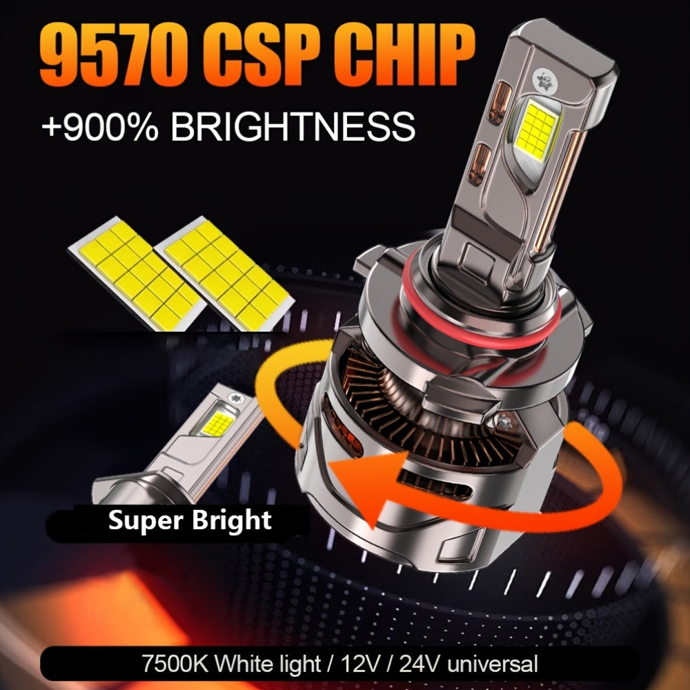 2 Pcs LED Car Headlight Bulbs, 57300 Lumens, 300W High Power, H1, H4, H7, H11, High/Low Beam, HB3/9005, HB4/9006, HIR2/9012-O129, 9570 CSP Chip, Plug-and-Play, Aluminum, External Driver, 900% Brightness Increase, No Battery Included