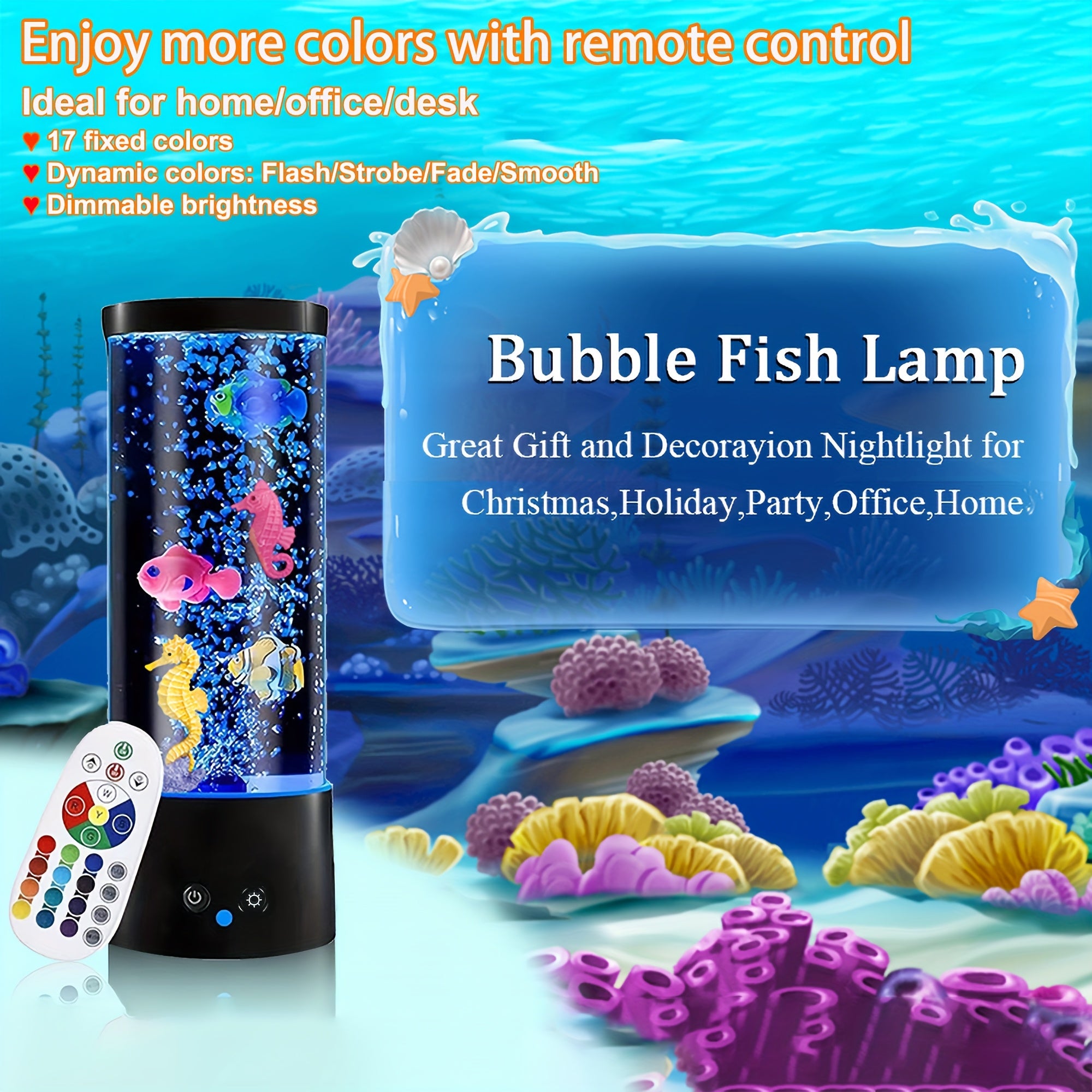 12-inch bubble fish lamp, bubble tube, jellyfish lamp, bedroom table lamp, 17 colors adjustable, multi-color changing aquarium light, with remote control, dual power supply, mood night light decoration